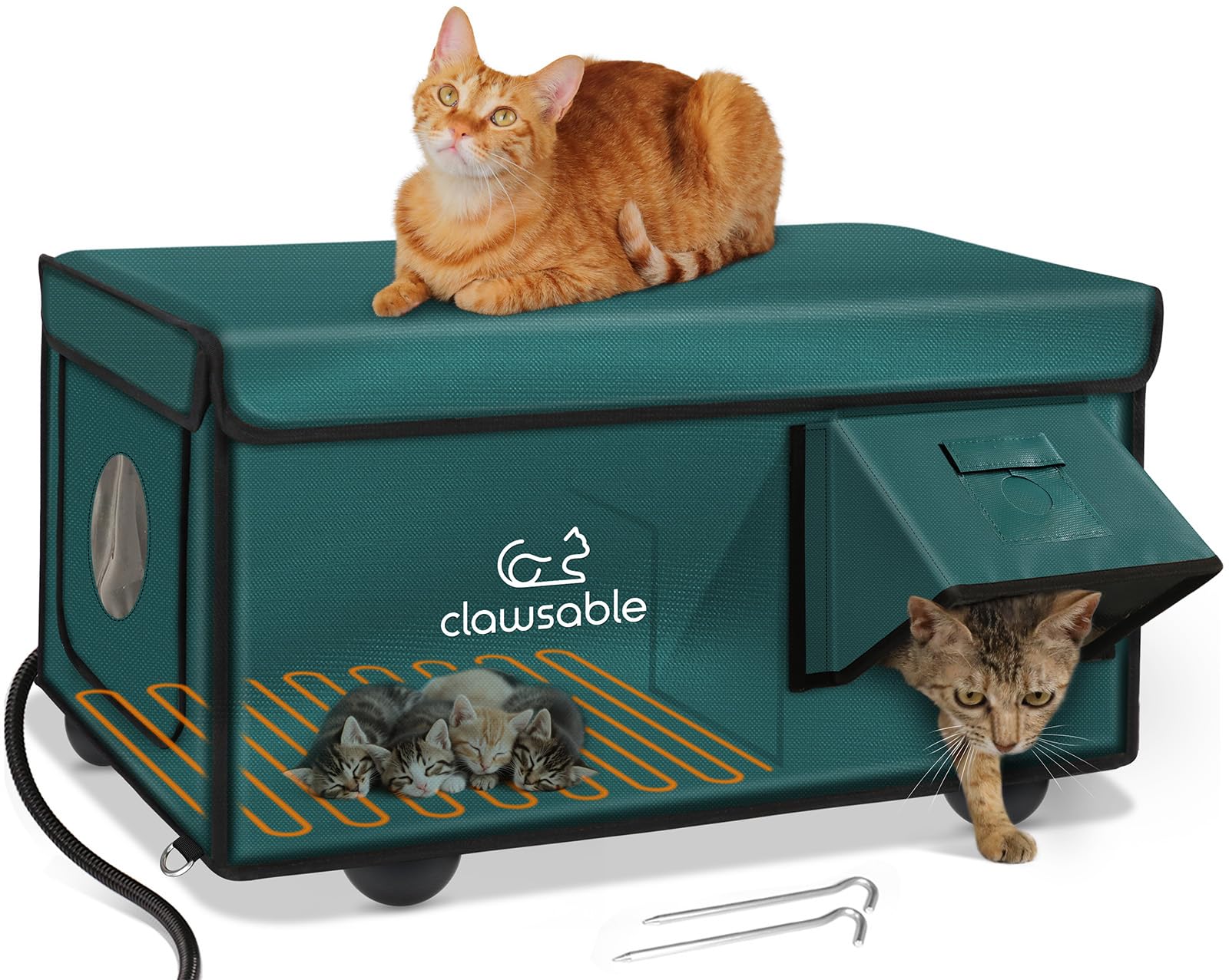 Indestructible Heated Cat House for Outside Cats Winter, 100% Weatherproof, Safe Escape Door, Insulated Outdoor Cat Shelter with