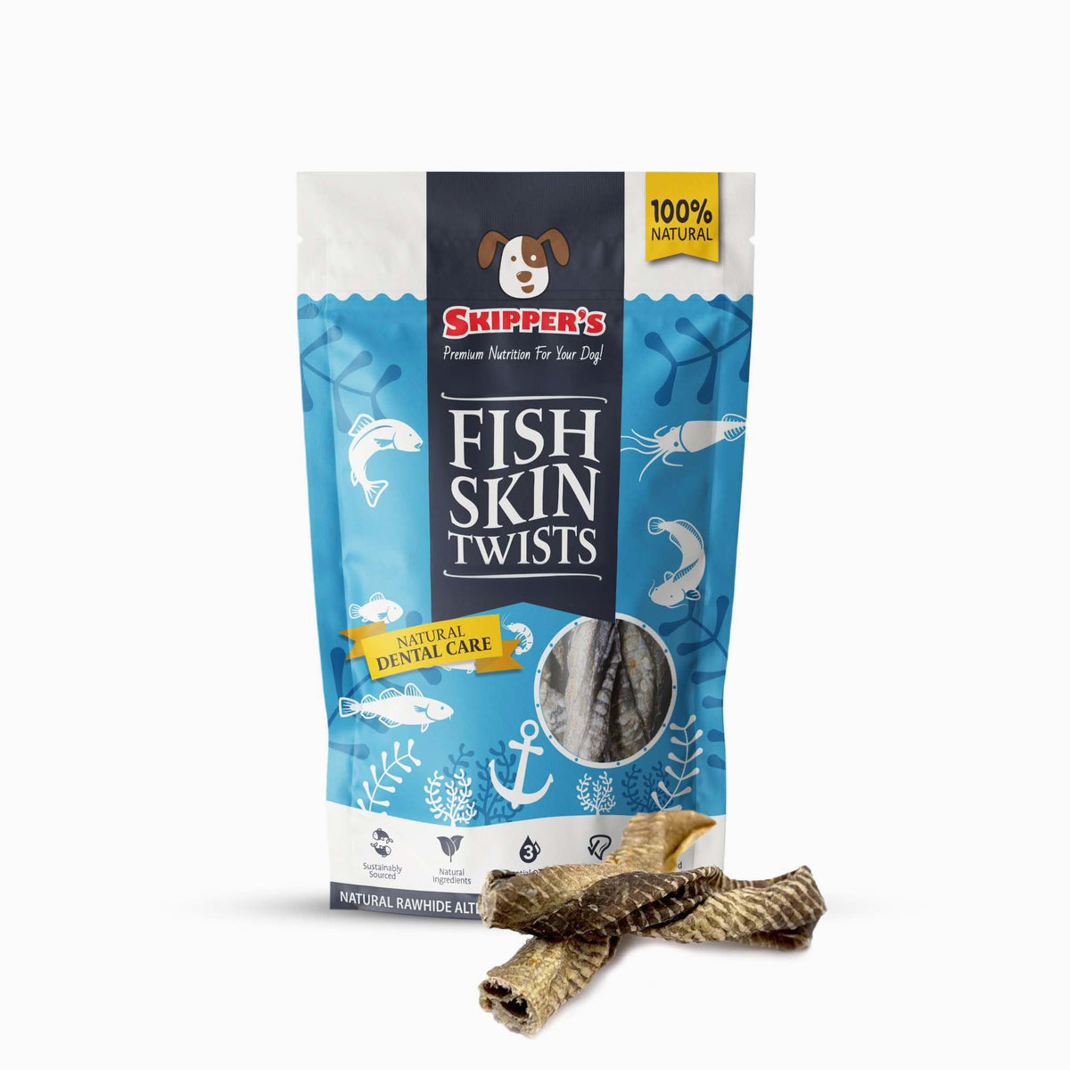 Skipper'S Cod Fish Skin Twists Dog Chews - 100% Fish Skin Grain Free Treats For Dogs, High In Protein & Low In Fat, Essential Omega 3 Oils | Great For Teeth (Short, 2.5 Oz)