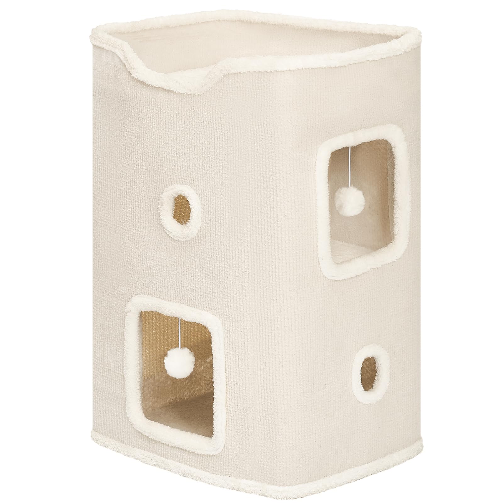 Cat Beds For Indoor Cats, Upgraded Wide Cat House & Condo 2-Story, Cat Bed Cave With Stable Frame And Large Scratch Pad, Durable