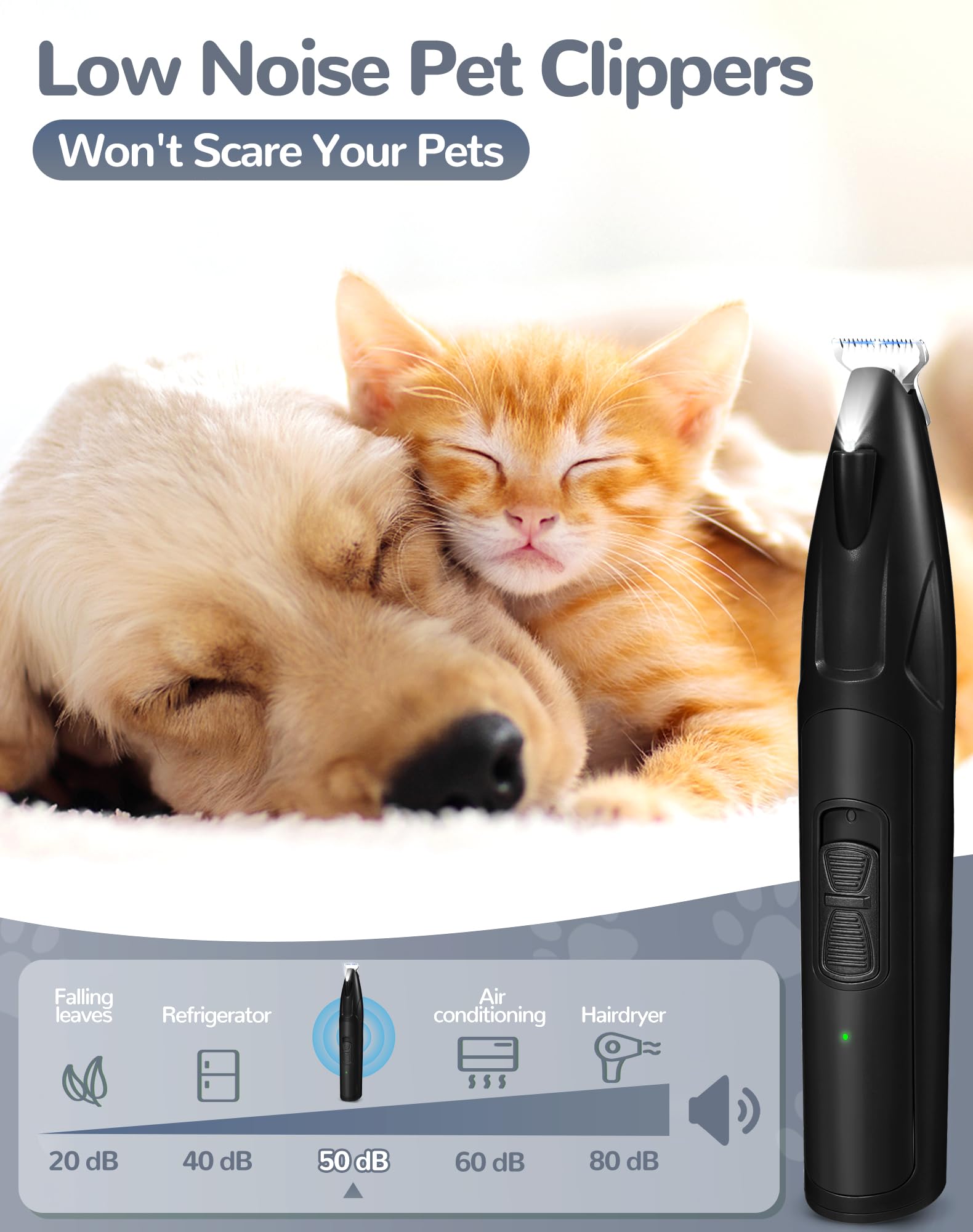 LEYOUFU Dog Clippers for Grooming, 2 Speed Dog Paw Trimmer with LED Light, Rechargeable Low Noise Pet Shaver for Trimming Dogs C