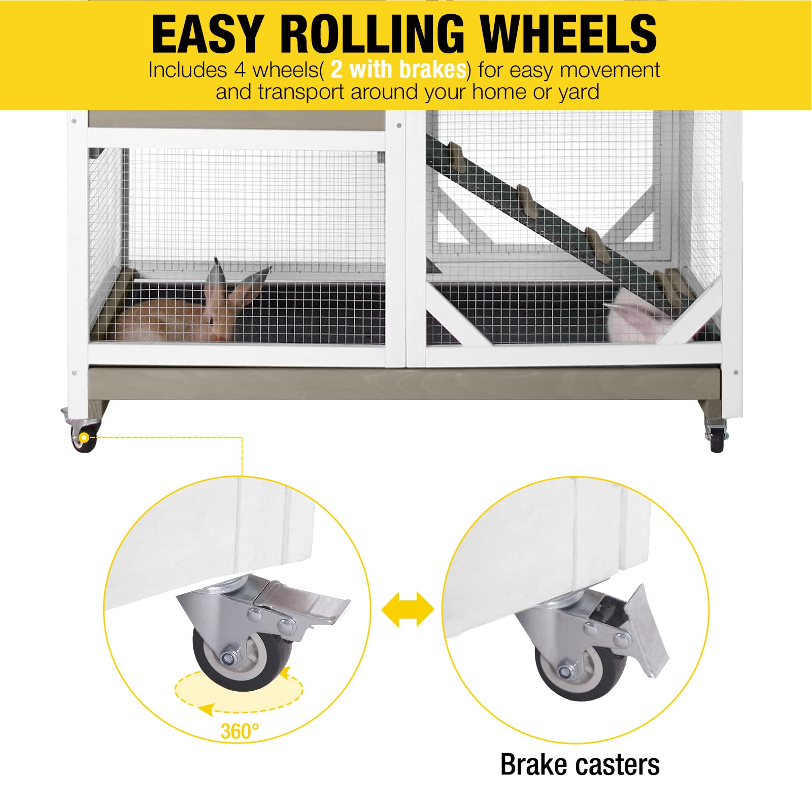 Rabbit Hutch Cage Outdoor And Indoor Bunny Hutch On Wheels With Two Deeper No Leak Trays, Guinea Pig Cages Rabbit House (Matcha
