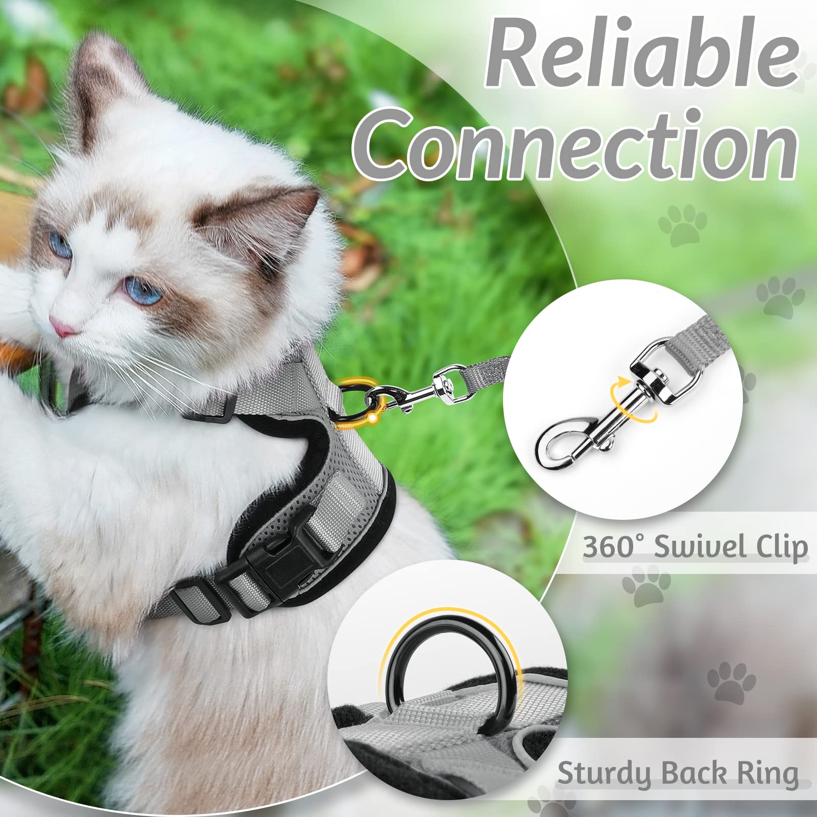 Rabbitgoo Cat Harness And Leash For Walking, Escape Proof Soft Adjustable Vest Harnesses For Cats, Easy Control Breathable Reflective Strips Jacket, Grey, Xs