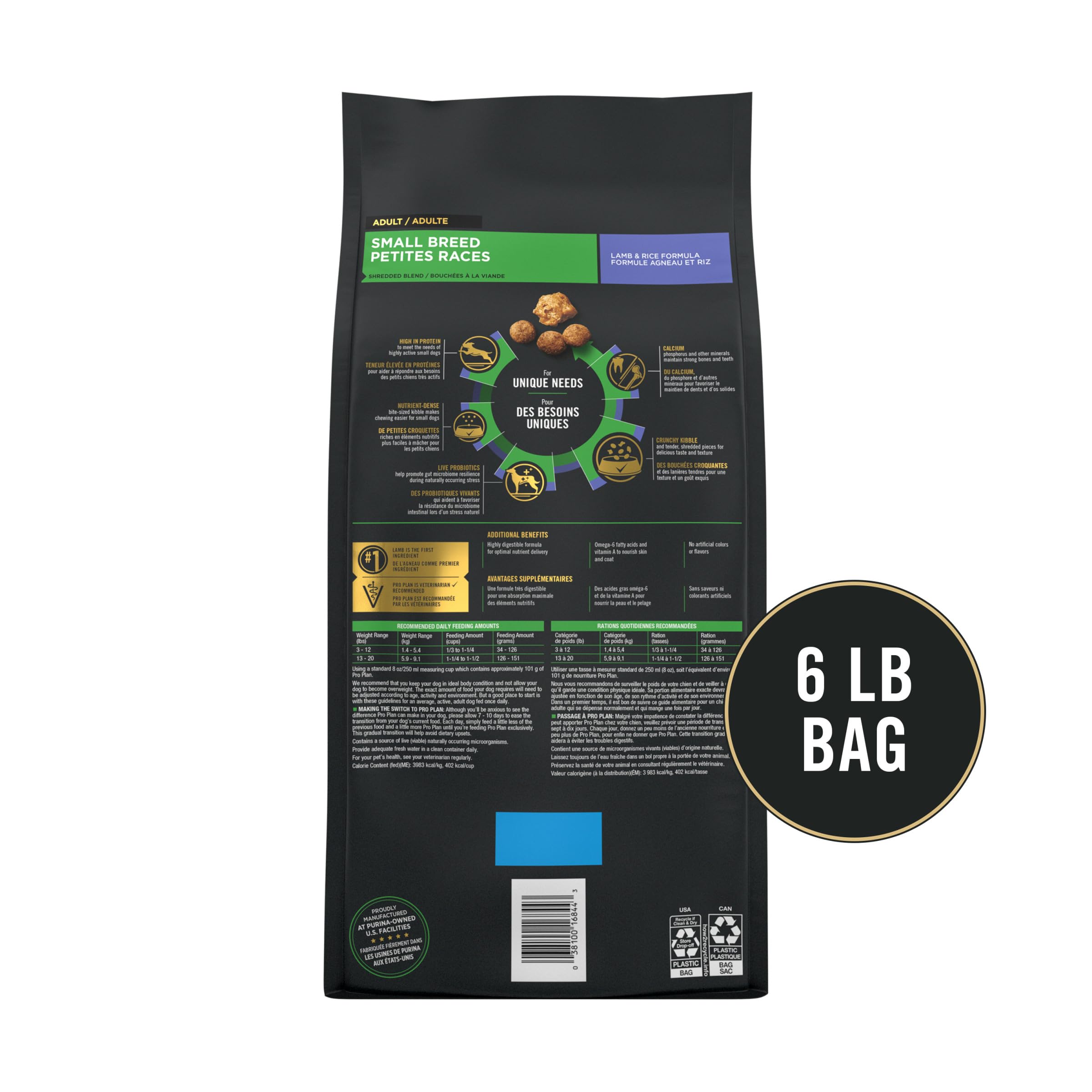Purina Pro Plan Small Breed High Protein Dog Food Dry Shredded Blend Lamb and Rice Formula - 6 lb. Bag