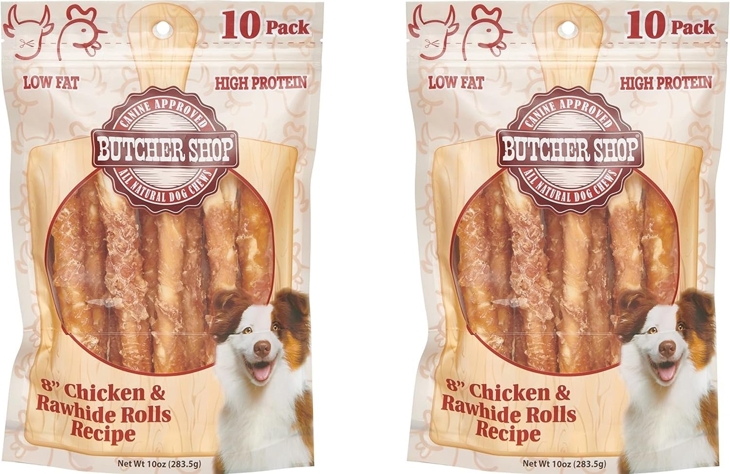 Butcher Shop 8    Chicken & Rawhide Rolls Dog Treats (2 Pack - 20 Rolls)