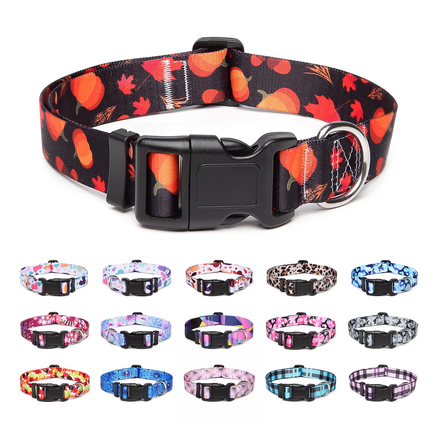 Suredoo Adjustable Dog Collar With Patterns, Ultra Comfy Soft Nylon Breathable Pet Collar For Small Medium Large Dogs (S, Pumpkin)