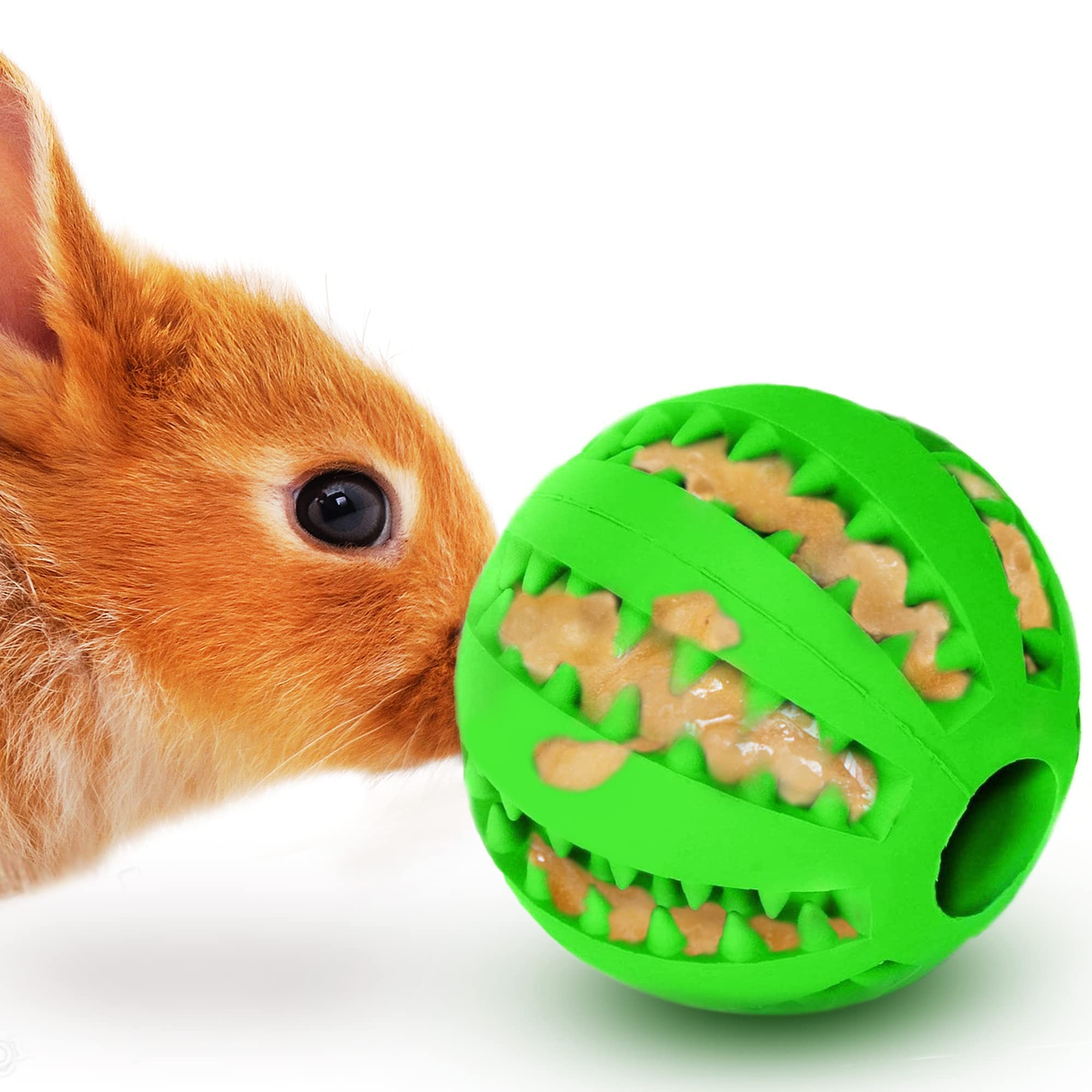 SunGrow Teething Treat Chew Ball for Rabbit, Ferret, Guinea Pig, Puppy, Kitten Tooth Clearing Puzzle Treat Dispenser, Aquarium F
