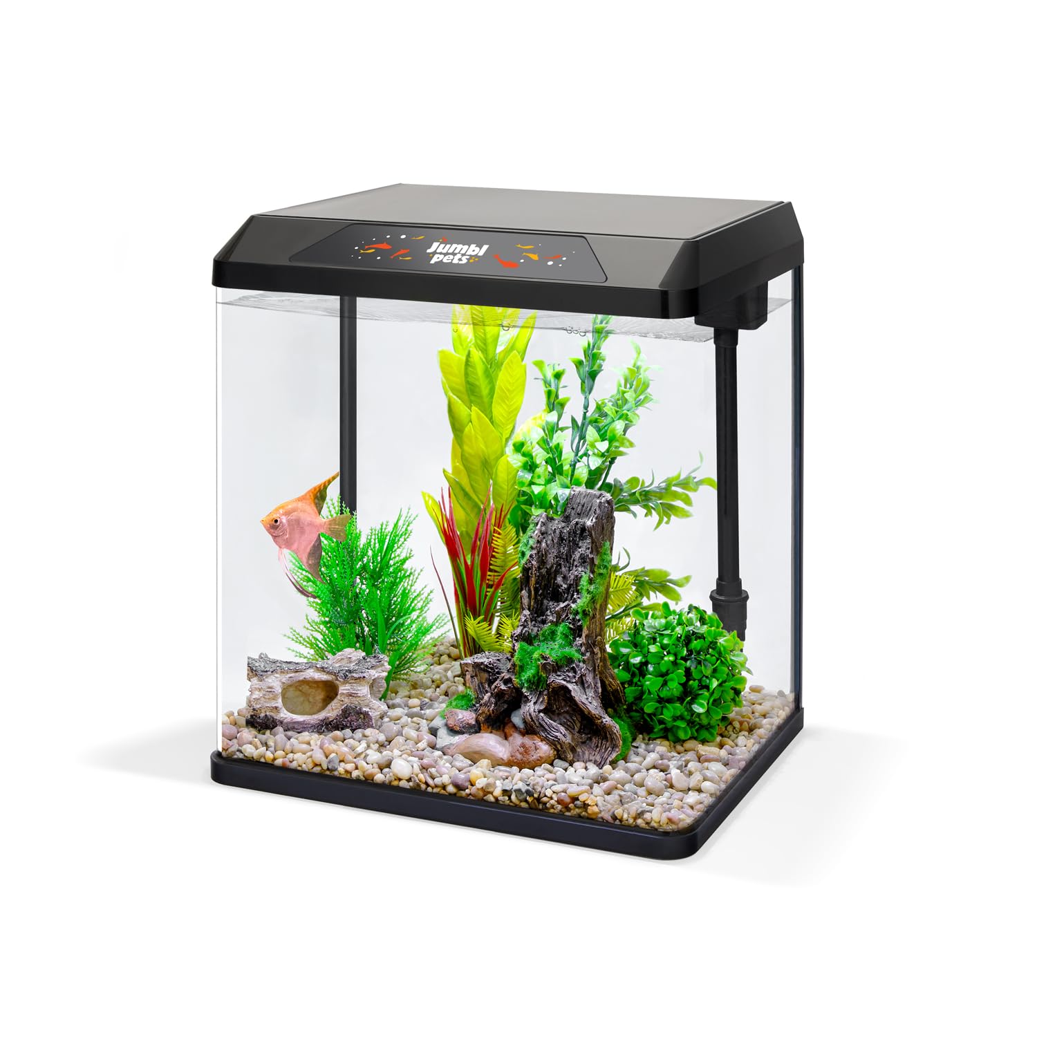JumblPets Starter Fish Aquarium Kit, 2 Gallon, Complete Beginner Glass Fish Tanks Set with LED Lighting, Internal Filtration Sys