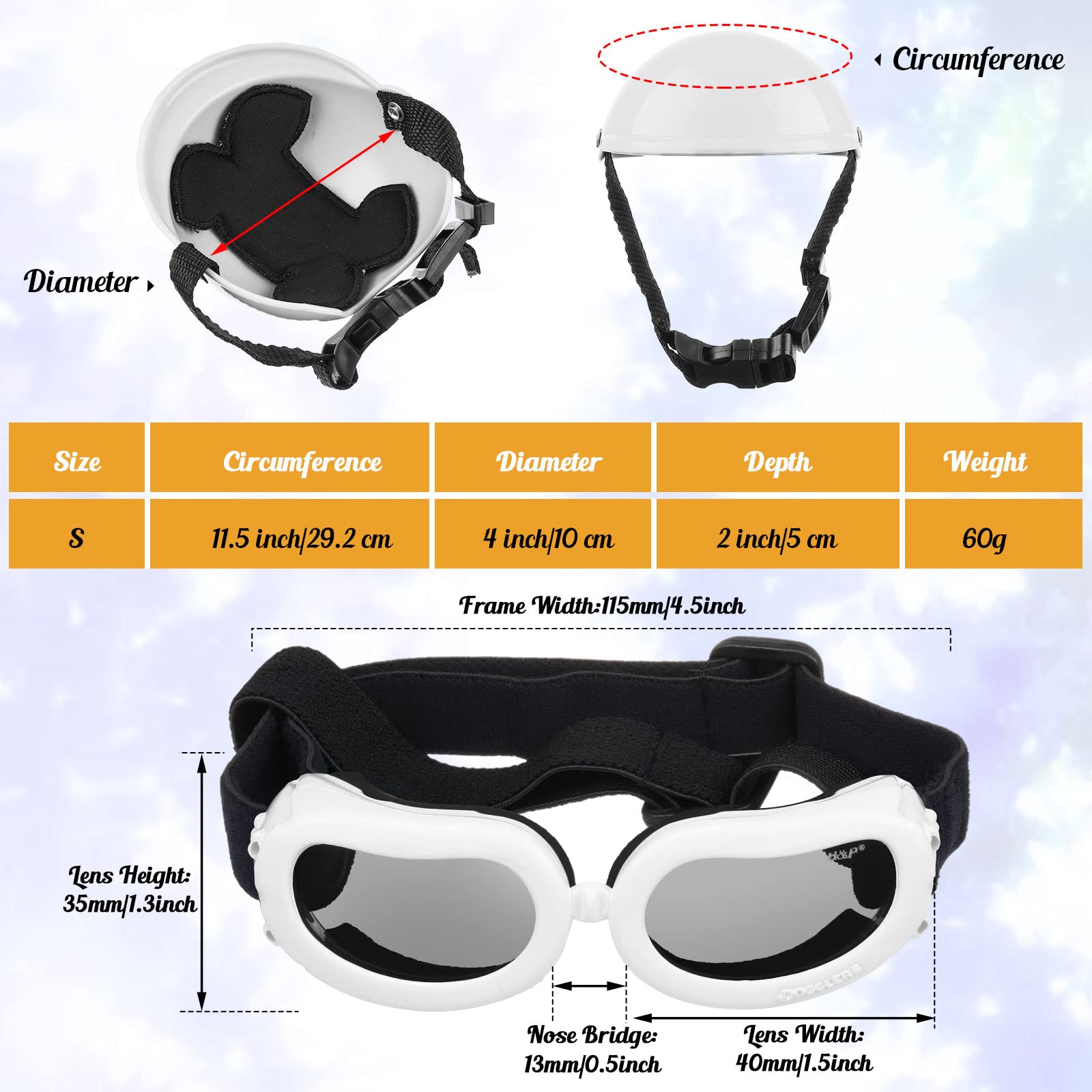 Pet Dog Helmet And Dog Goggles Set 4 Inch Padded Puppy Motorcycle Helmet Sunglasses Safety Cap Hard Hat Adorable Puppy Goggles W