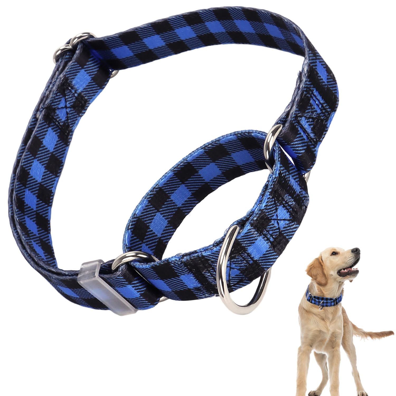 Martingale Collar For Dogs Large Medium Small, With Special Blue Plaid Design, Adjustable Premium No Slip Collar For Girl Boy Do