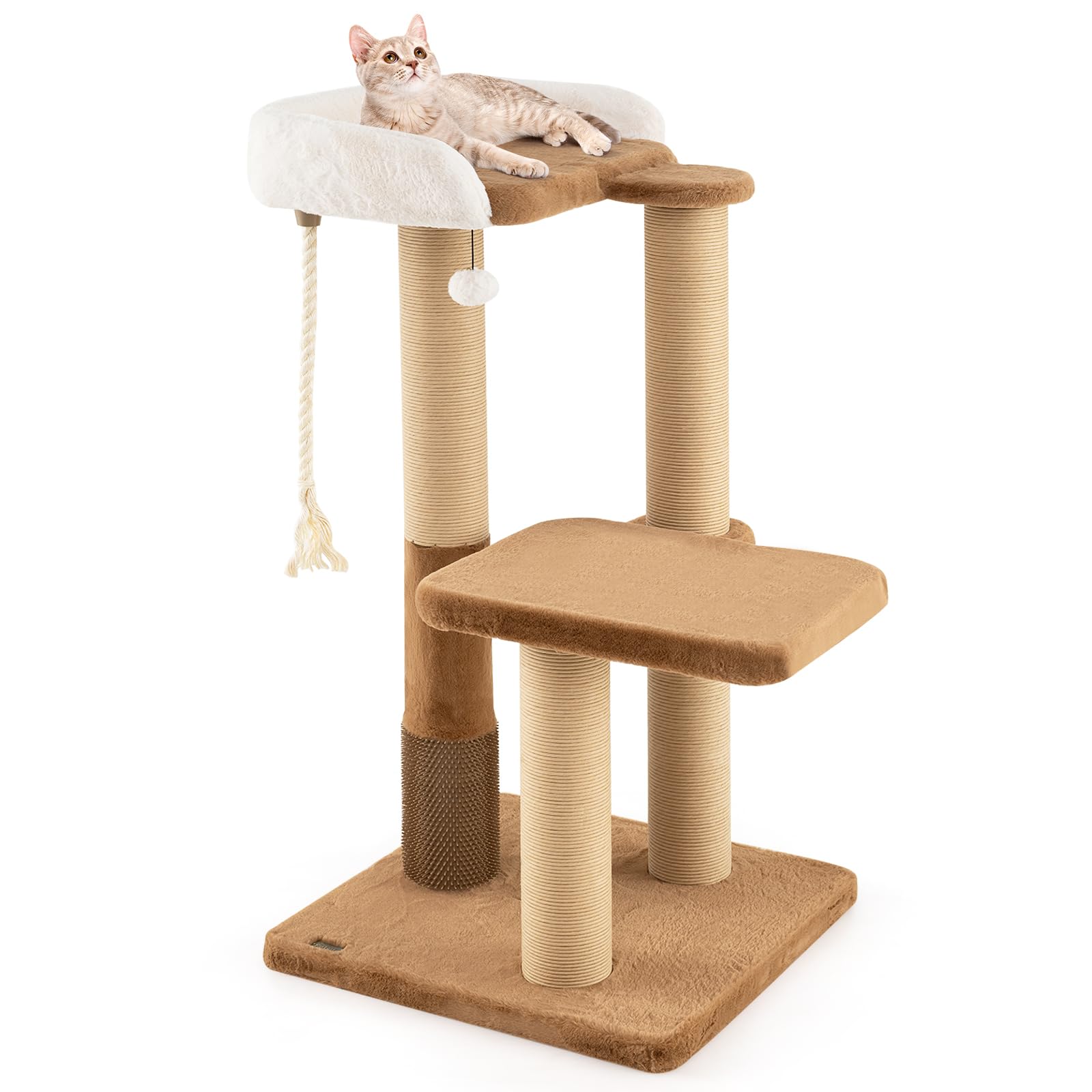 PETSITE 44-inch Modern Cat Tree for Indoor Cats, Multi-Level Cat Tower with Paper Rope Scratching Posts, Self Groomer, Sisal Rop