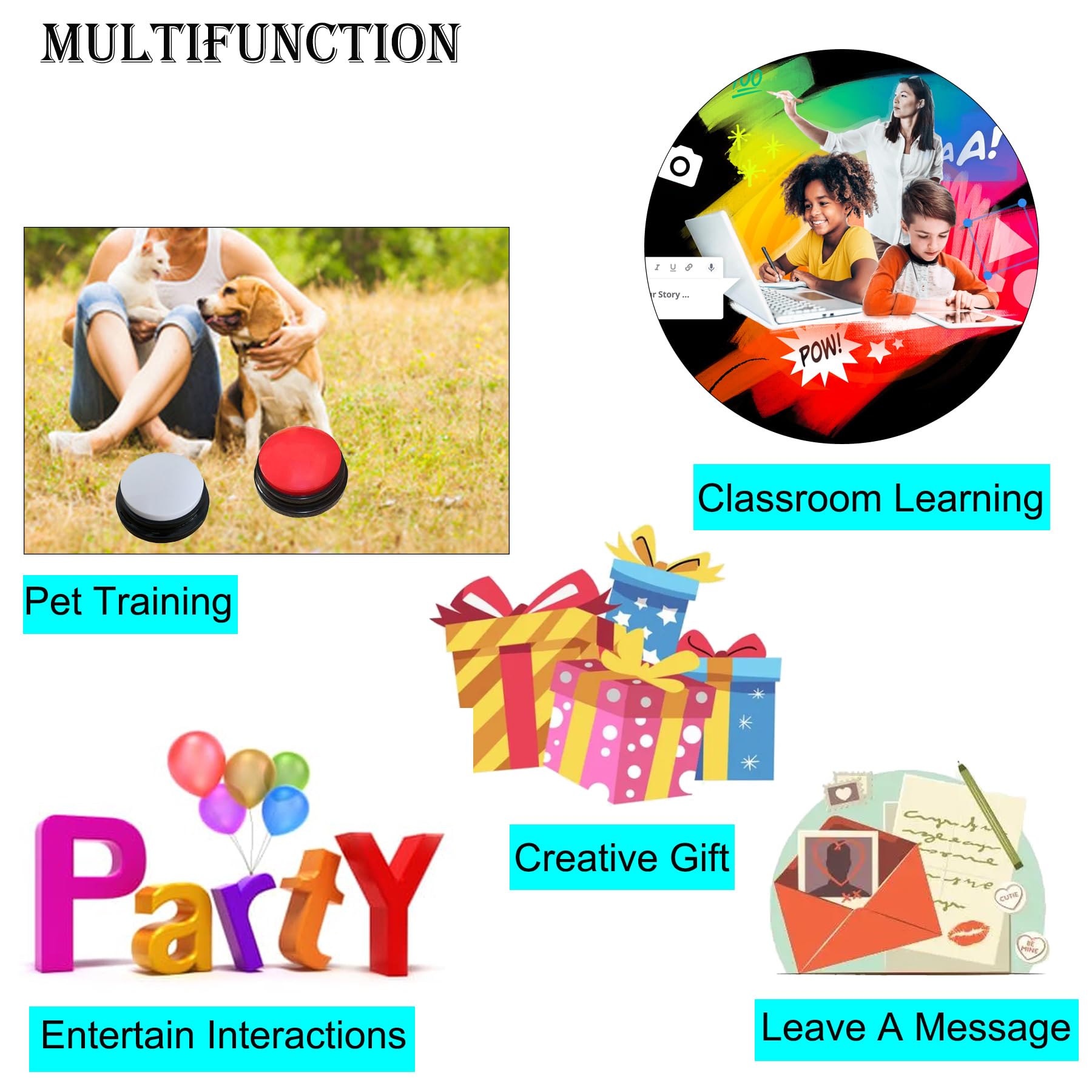 Dog Buttons for Communication,Voice Recording Buttons,Dog Communication Buttons Training Talking Buttons for Pets,30 Second Reco