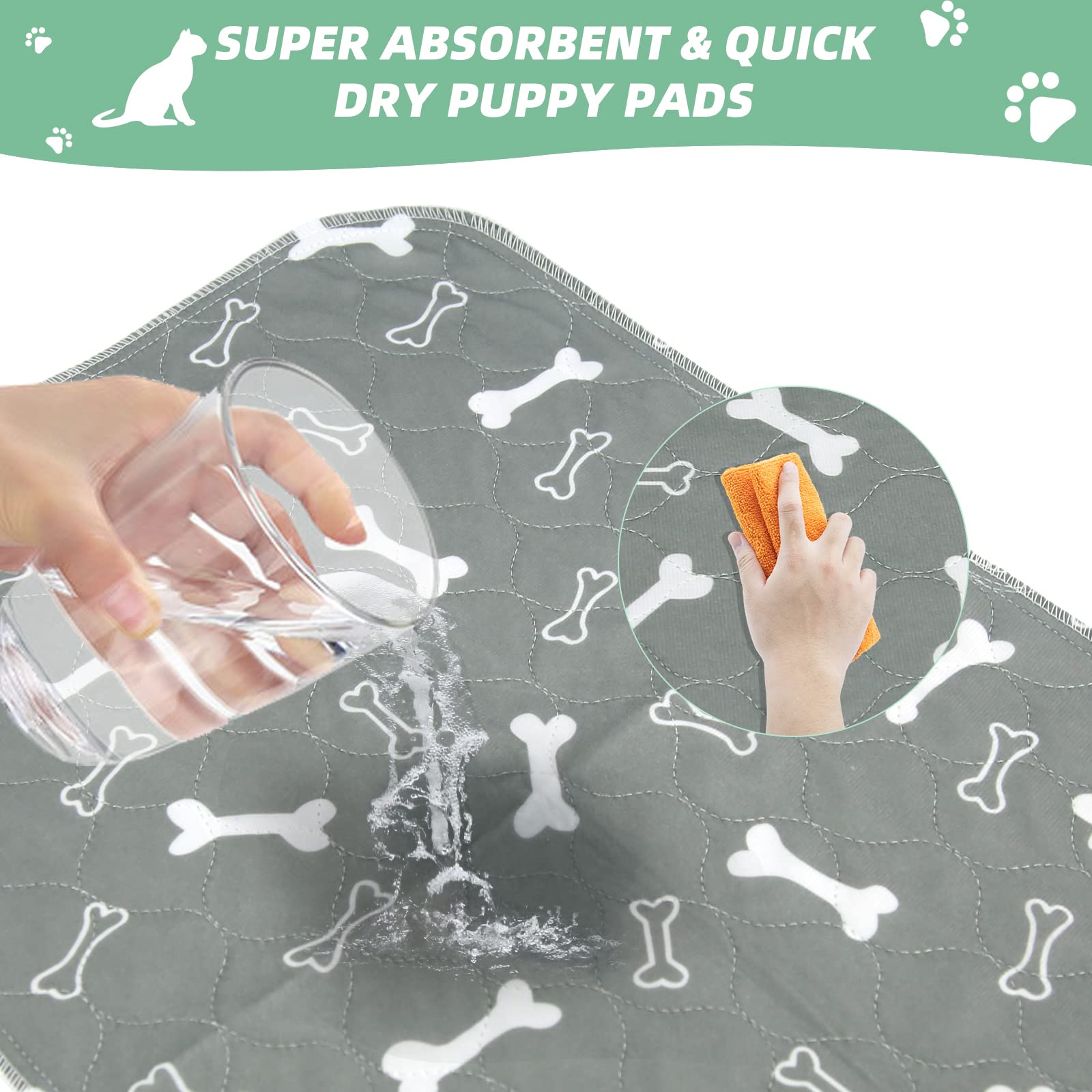 Baodan Washable Dog Pee Pads, Gray, 16" x 24", Super Absorbent, Non-Slip, Reusable Puppy Pads, Perfect for Crate and Playpen