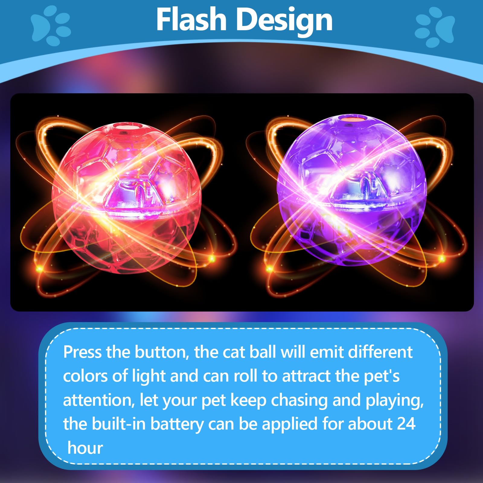 Sratte 2 Pcs Cat Ball Ghost Hunting Light Up Cat Balls Toys Motion Led Motion Activated Flash Glowing Lighted Dog Interactive To