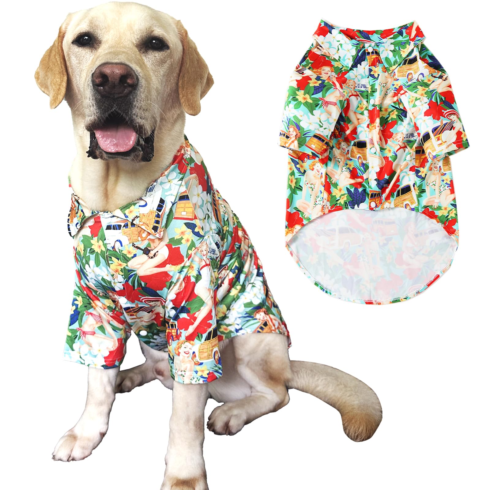 Dog Hawaii Shirt Beach Girls Prints Polo T-Shirts Breathable Cool Beach Style Summer Dog Clothes For Dog Boys Girls Shirt (Large
