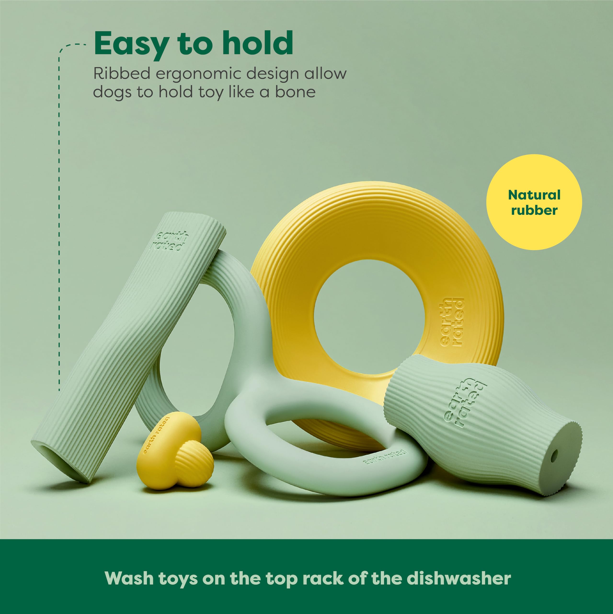Earth Rated Dog Toy, Enrichment Toys For Adult And Puppy Dogs, Dishwasher And Freezer-Safe, Natural Rubber, Large, Green
