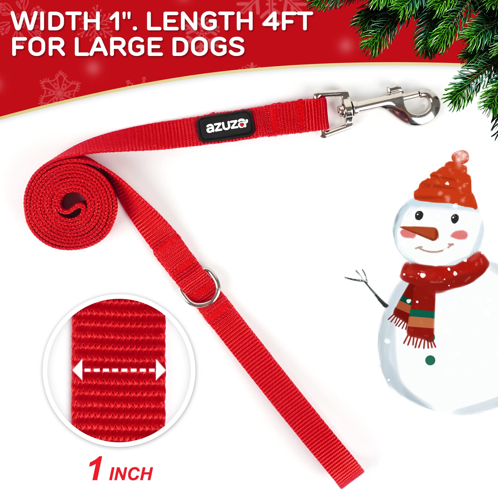 Azuza 3 Pack Christmas Nylon Dog Leashes Strong & Durable Buffalo Check Basic Dog Leash With Easy To Use Collar Hook For Large D