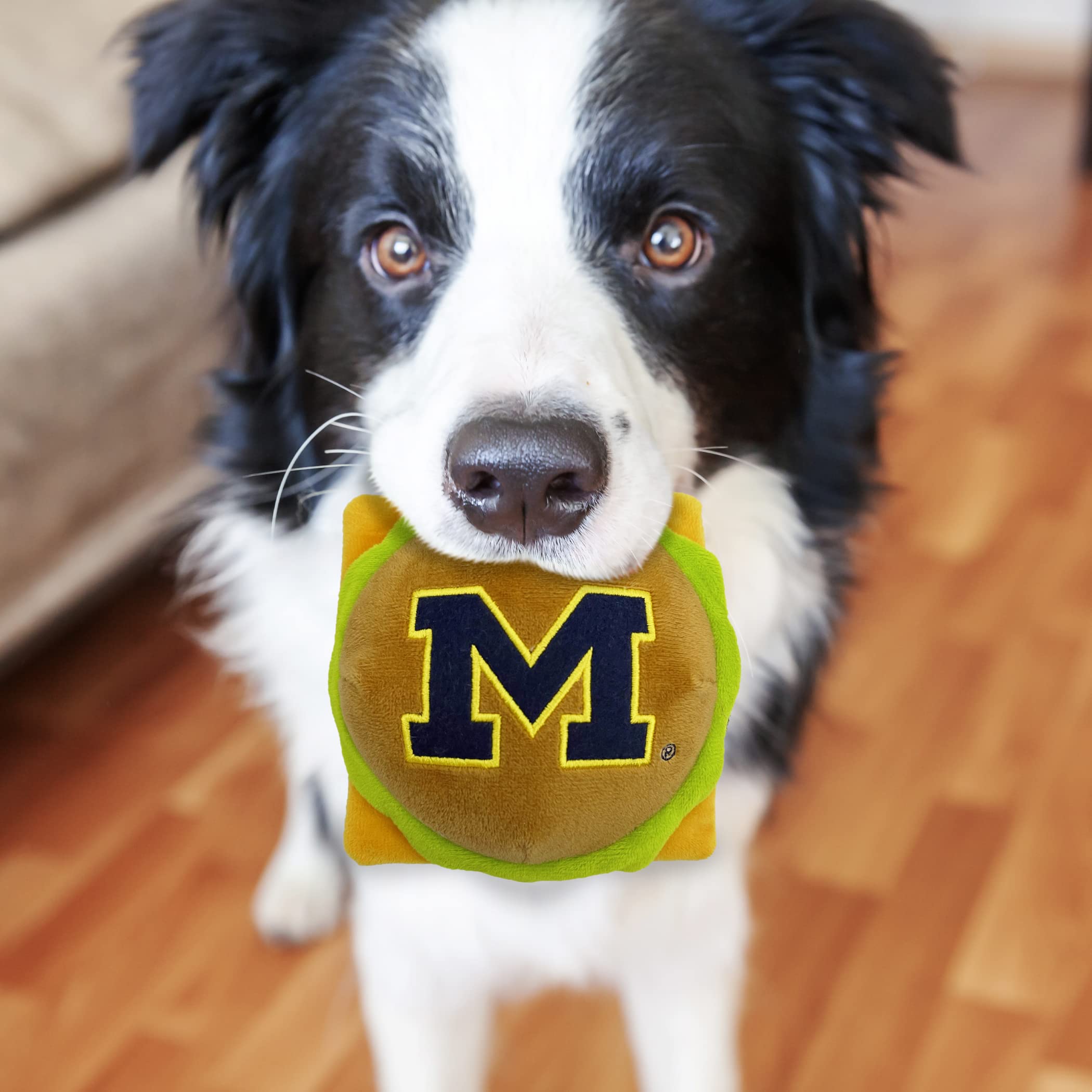 Ncaa Michigan Wolverines Cheeseburger Plush Dog & Cat Squeak Toy- Cutest Stadium Hamburger Snack Plush Toy For Dogs & Cats With
