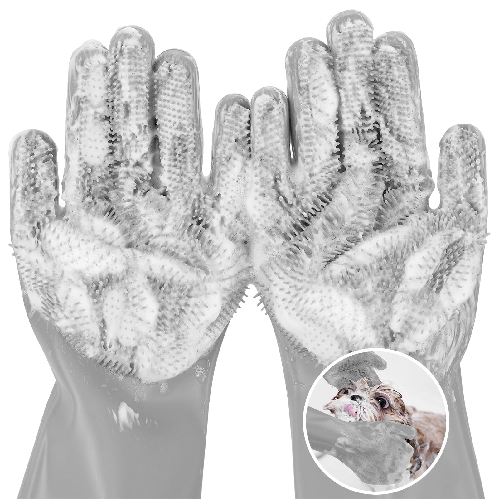 Pecute Pet Grooming Gloves: Heat-Resistant Silicone Gloves With High-Density Teeth For Enhanced Massaging And Bathing Of Dogs And Cats