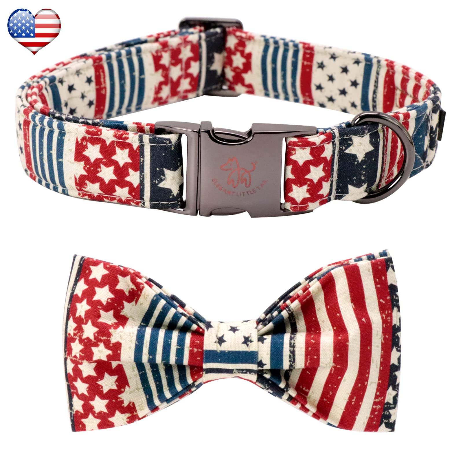 Elegant Little Tail American Flag Bowtie Dog Collar, S, Multi-Color, Small Dogs