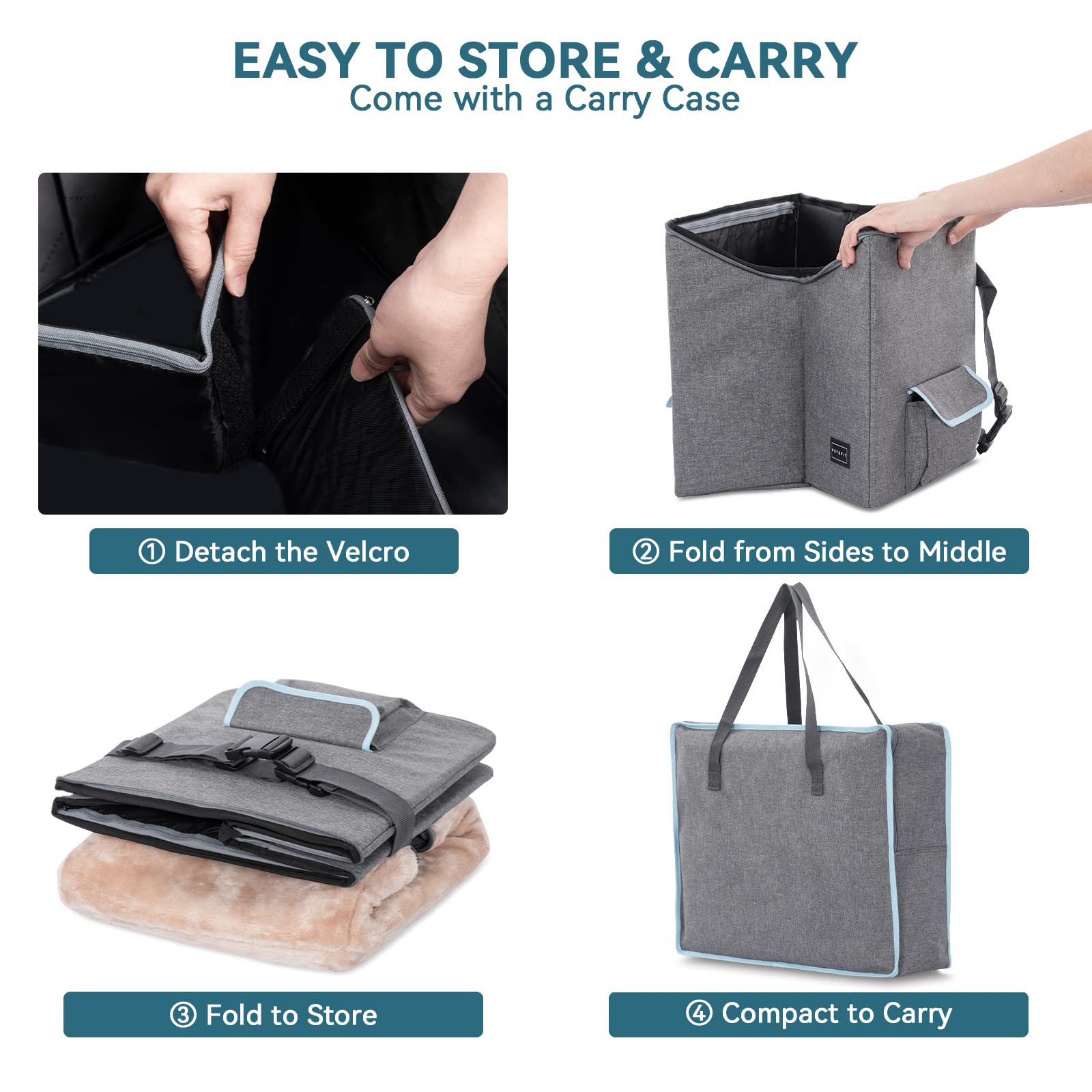 Petsfit Small Dog Car Seat, Pet Travel Car Booster Seat With Safety Belt, Washable Double-Sided Cushion And Storage Pocket For Small Pet (Small, Light Grey)