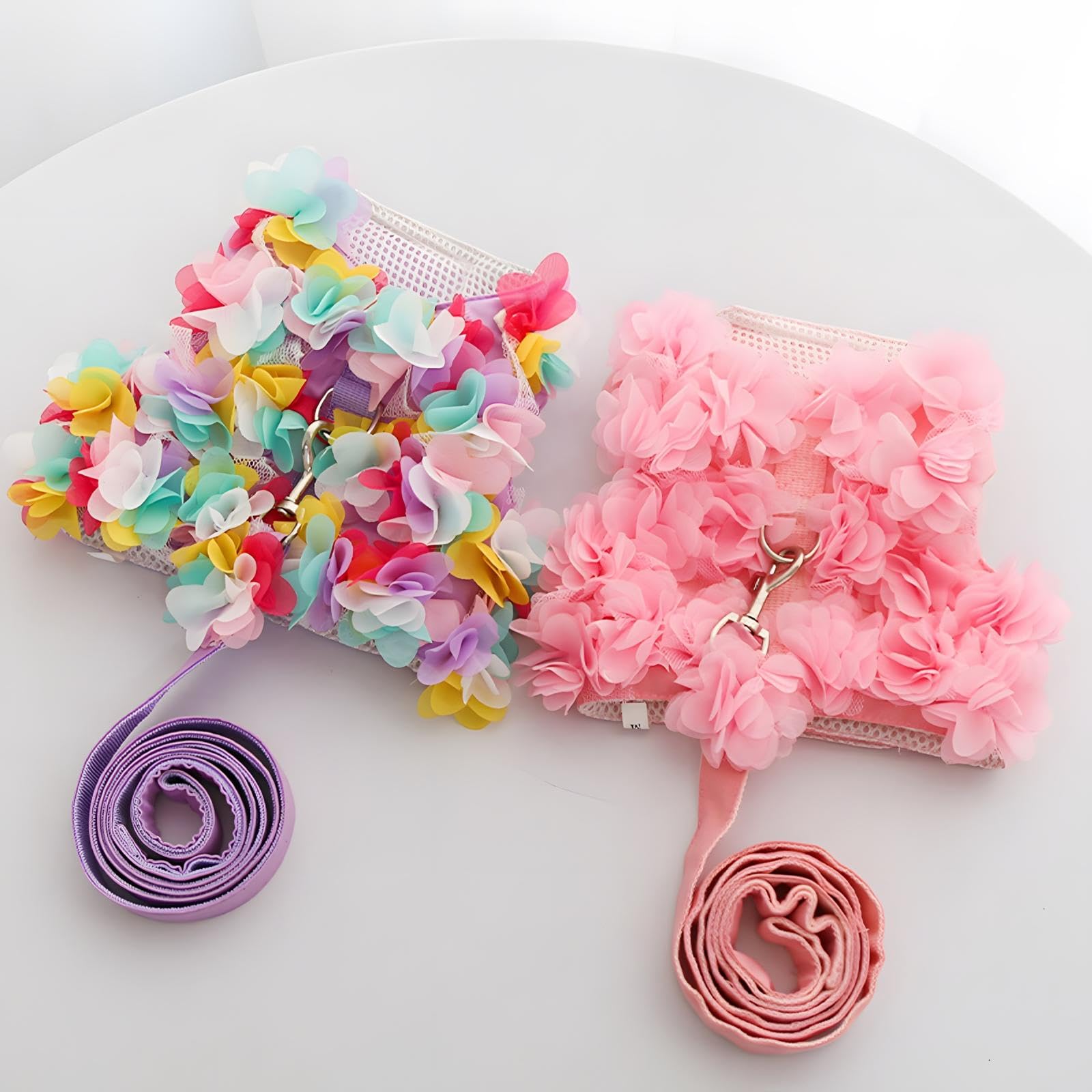 Cute Small Dog Harness - Escape-Proof Flower Dog Harness With Leash Set, Soft Mesh Small Puppy Vest Harness For Small Cats Dogs, Pink & Multicolor