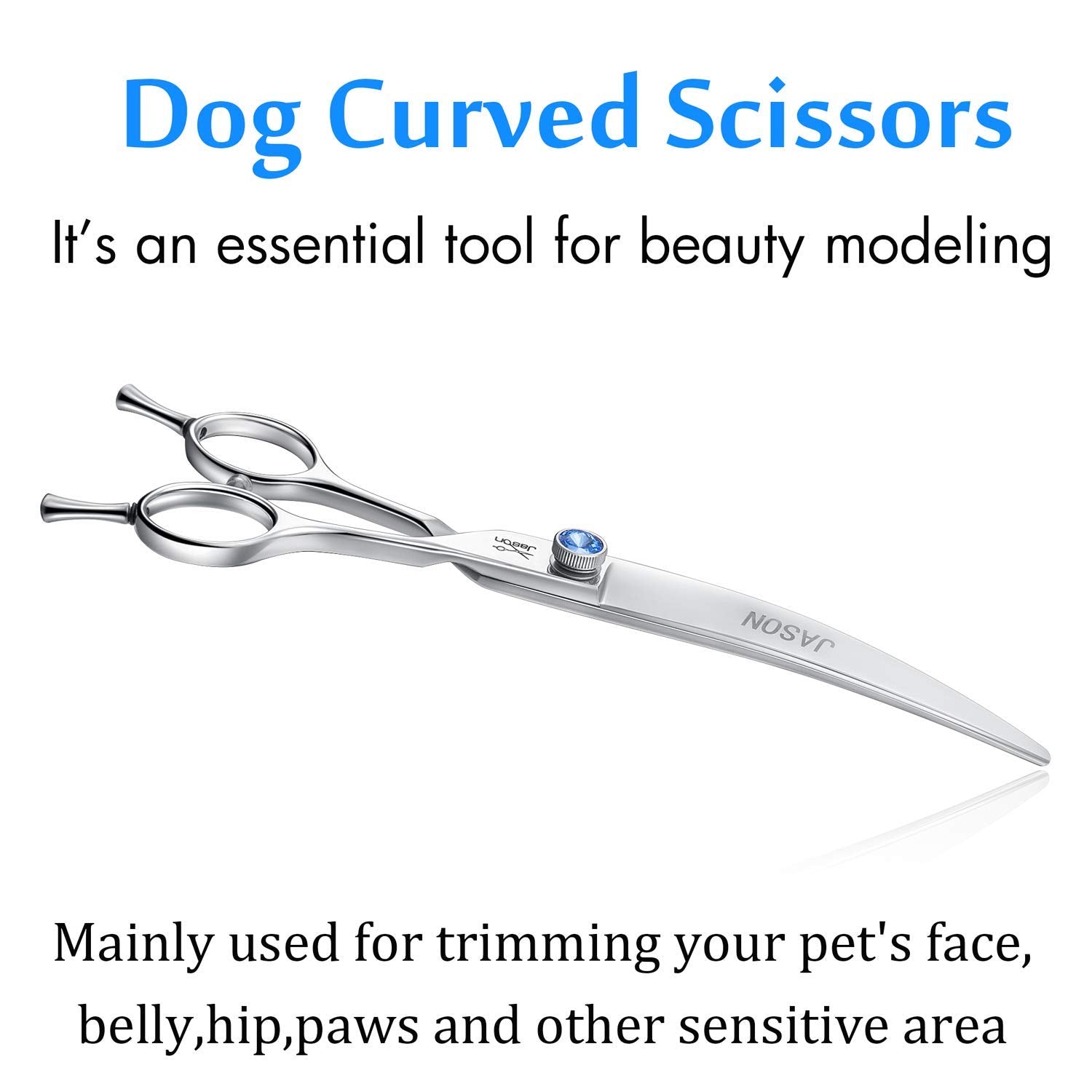 Jason 7' Curved Dog Grooming Scissors, Ergonomic Pets Cats Trimming Shears With Offset Handle And A Jewelled Screw For Right Handed Groomers, Sharp, Comfortable