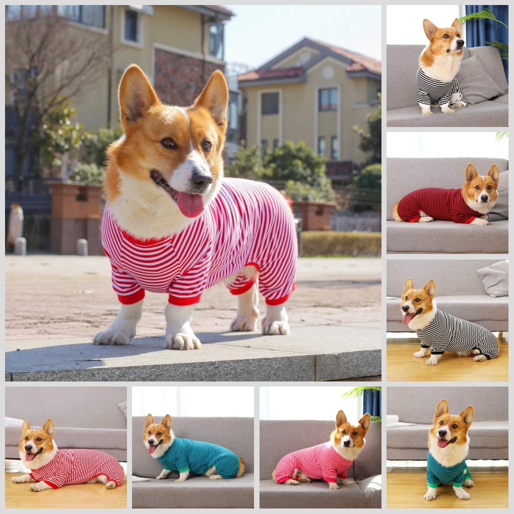 Dog Pajamas Cotton Striped Pup Jumpsuit, Breathable 4 Legs Basic Pjs Shirts For Puppy And Cat, Super Soft Stretchable Dog Jammie