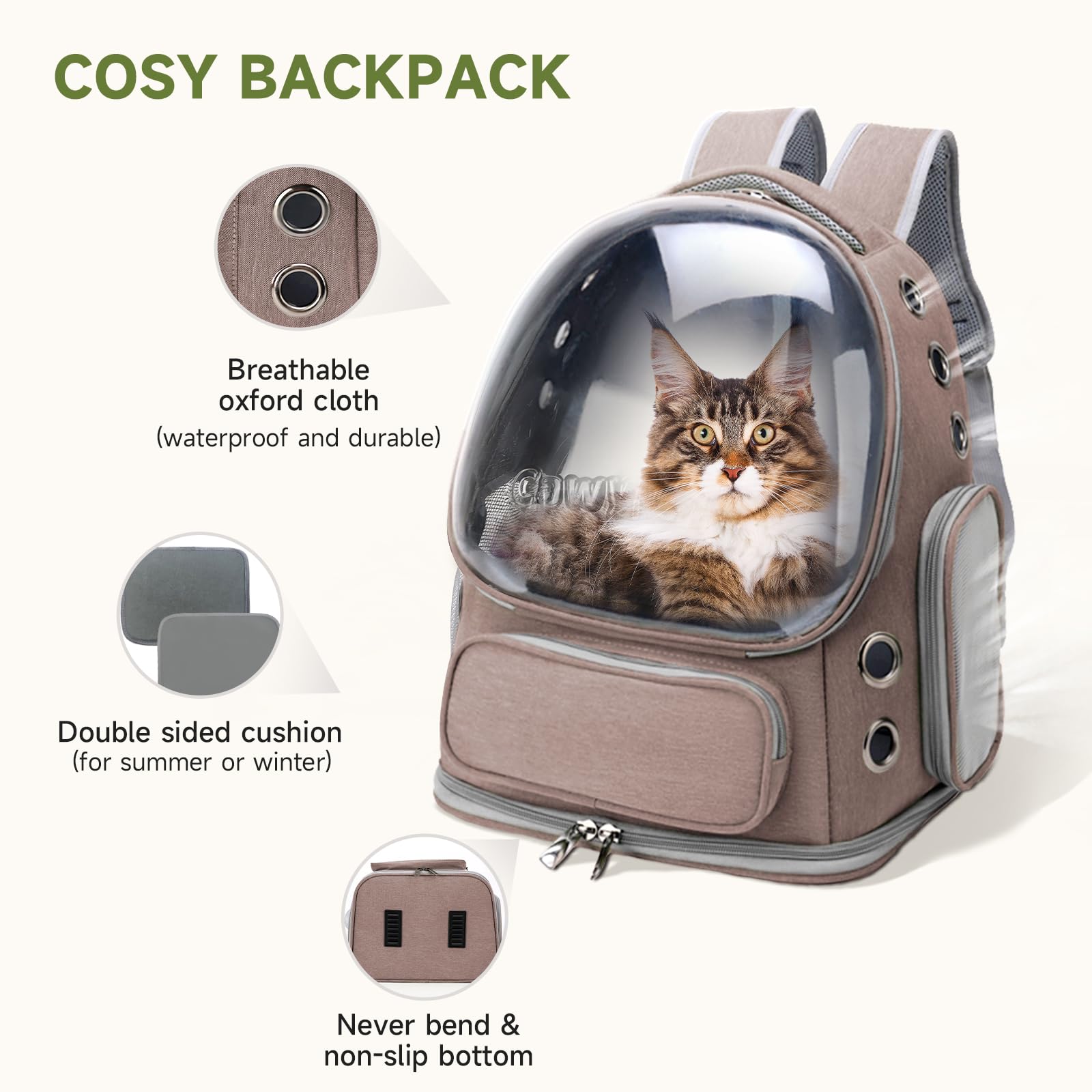Cawypety Cat Backpack Carrier, Breathable Cat Carrier Large Space Bubble Pet Backpack For Kitty Small Dog Up To 15Lbs, Transpare
