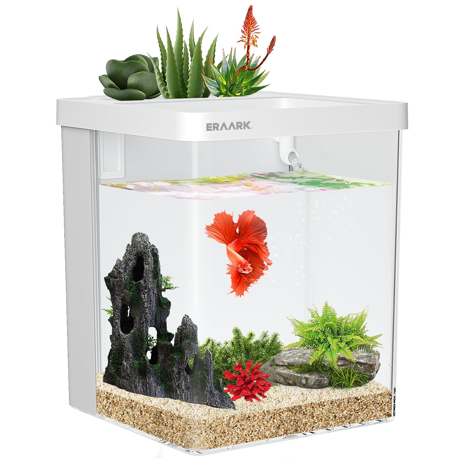 Eraark Smart Betta Fish Tank 1.5 Gallon Aquarium Kit Self Cleaning, Filter Led Light, Water Pump