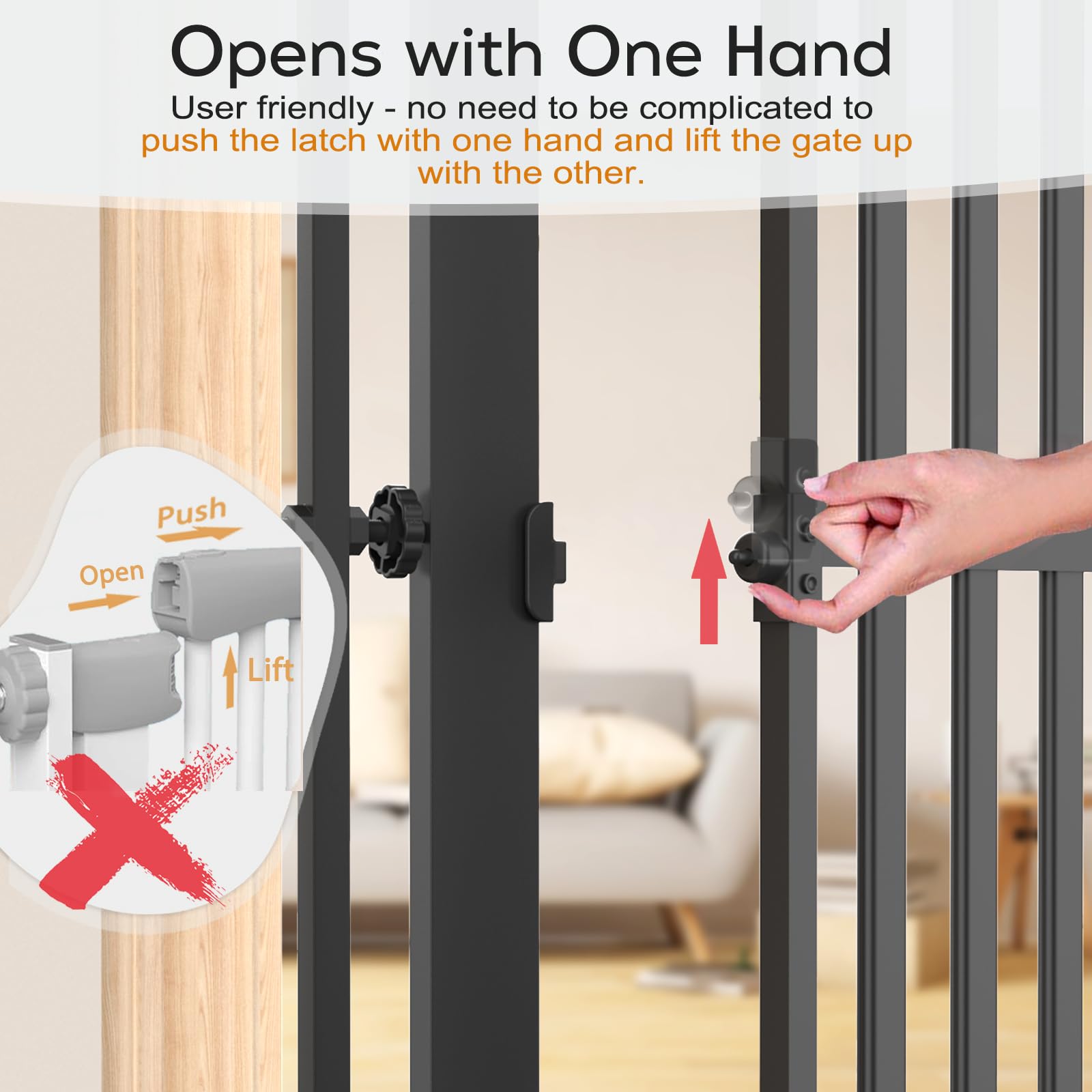 Senneny 63 Extra Tall Cat Gate Auto Close & One-Hand Open, Includes Extension, No Drilling Pressure & Wall Mounted Kits, Metal P