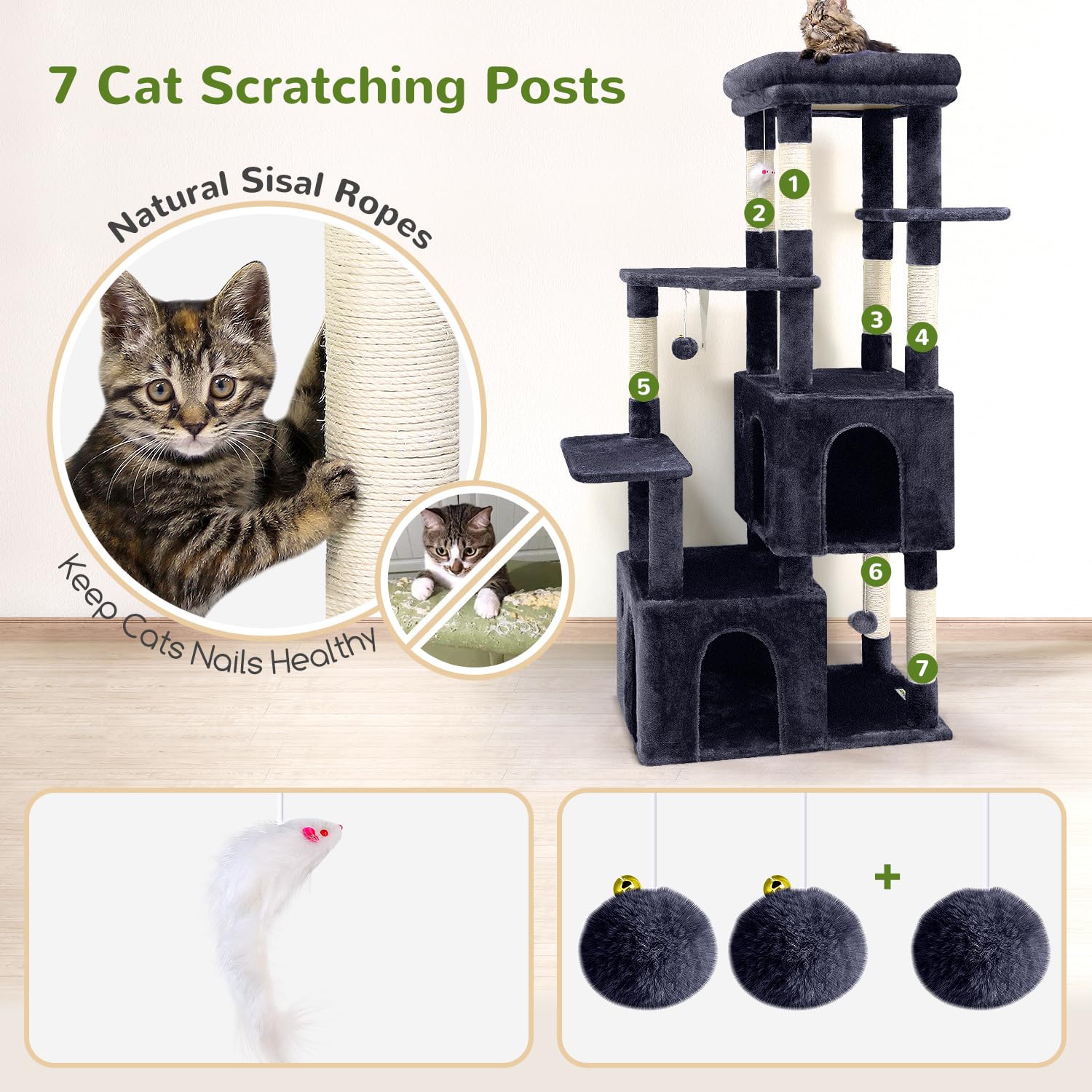 Globlazer F61 Cat Tower for Indoor Cats, Heavy Duty Cat Trees for Large Cats Adult Big Cats Maine Coon Cat Tree Tower with Scrat