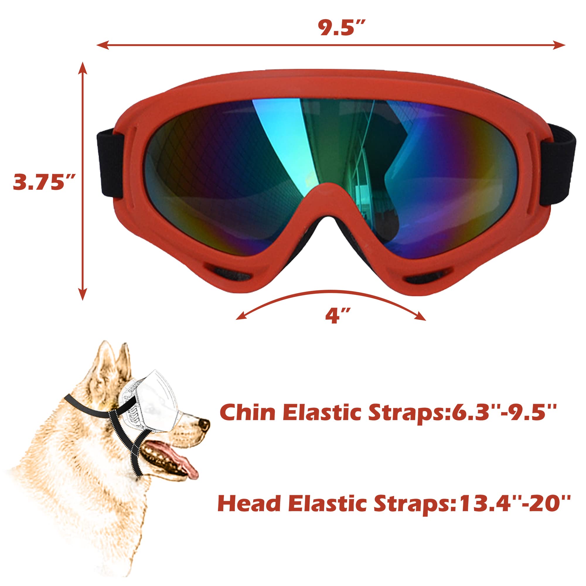 Winproof Adjustable Strap Dog Sunglasses, Uv Protection, Soft Goggles (Red Frame)