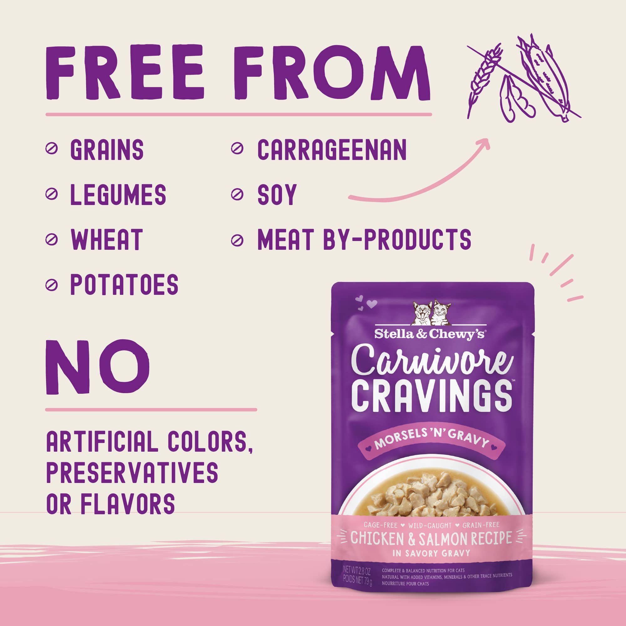Stella & Chewys Carnivore Cravings Morsels & Gravy Chicken & Salmon Recipe Wet Cat Food Pouches - (2.8 Ounce Pouch, Case of 24)