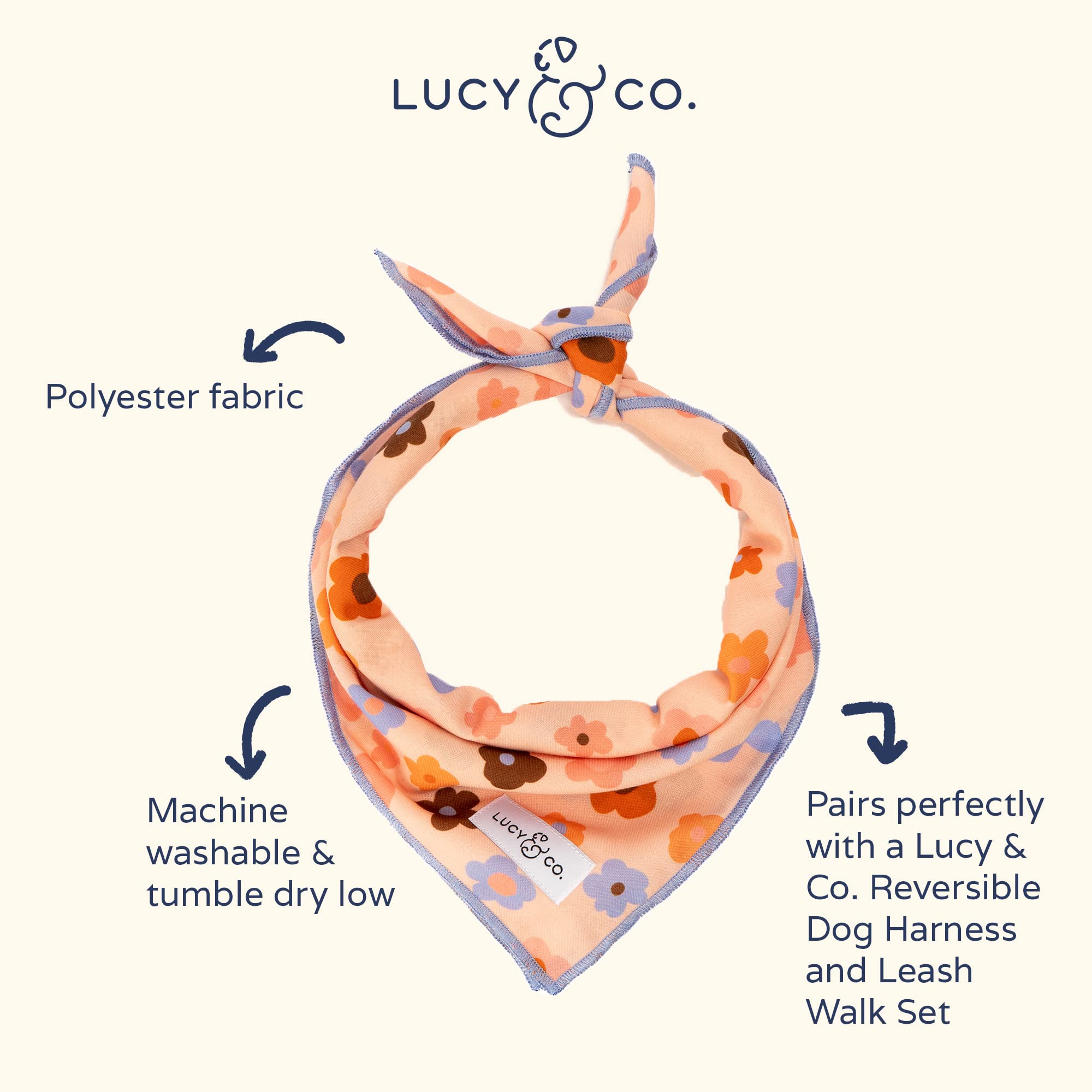 Lucy & Co. Let'S Groove Bandana - Durable Comfortable Dog Bandana - Machine Washable - Designer Puppy Accessory - Large Purple C