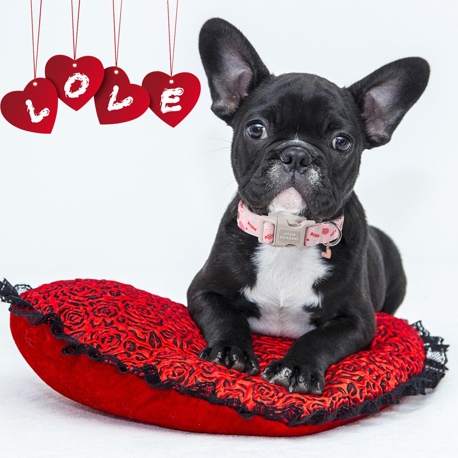 Unique Style Paws Valentine'S Dog Collar - Heart Love Cotton Collar With Plastic Buckle, Adjustable Candy Lollipop Design, Cute