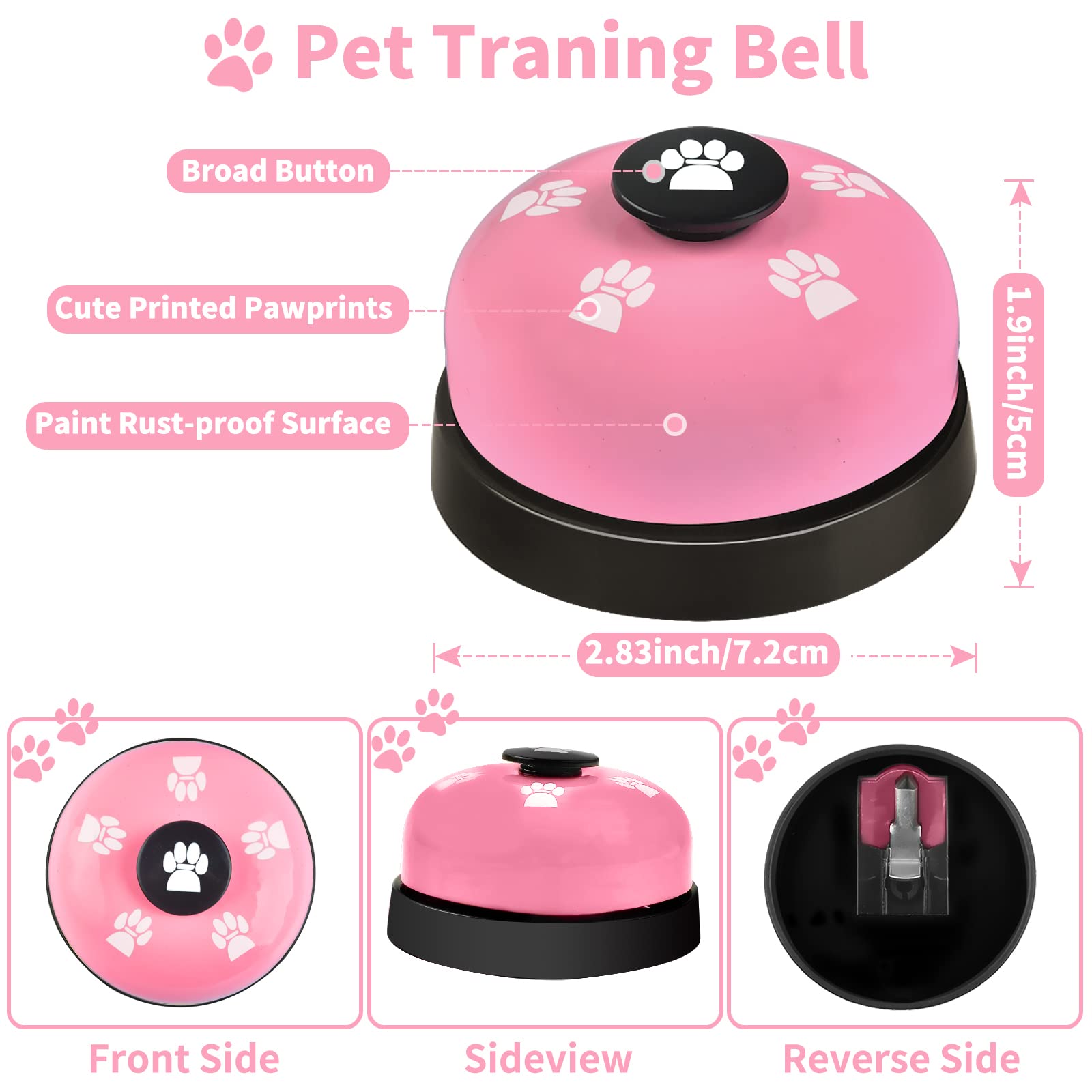 Jimejv 2 Pack Dog Doorbells, Pet Training Bells For Go Outside Potty Training And Communication Device Large Loud Dog Bell Cat Puppy Interactive Toys Adjustable Strap Door Bell (Pink)