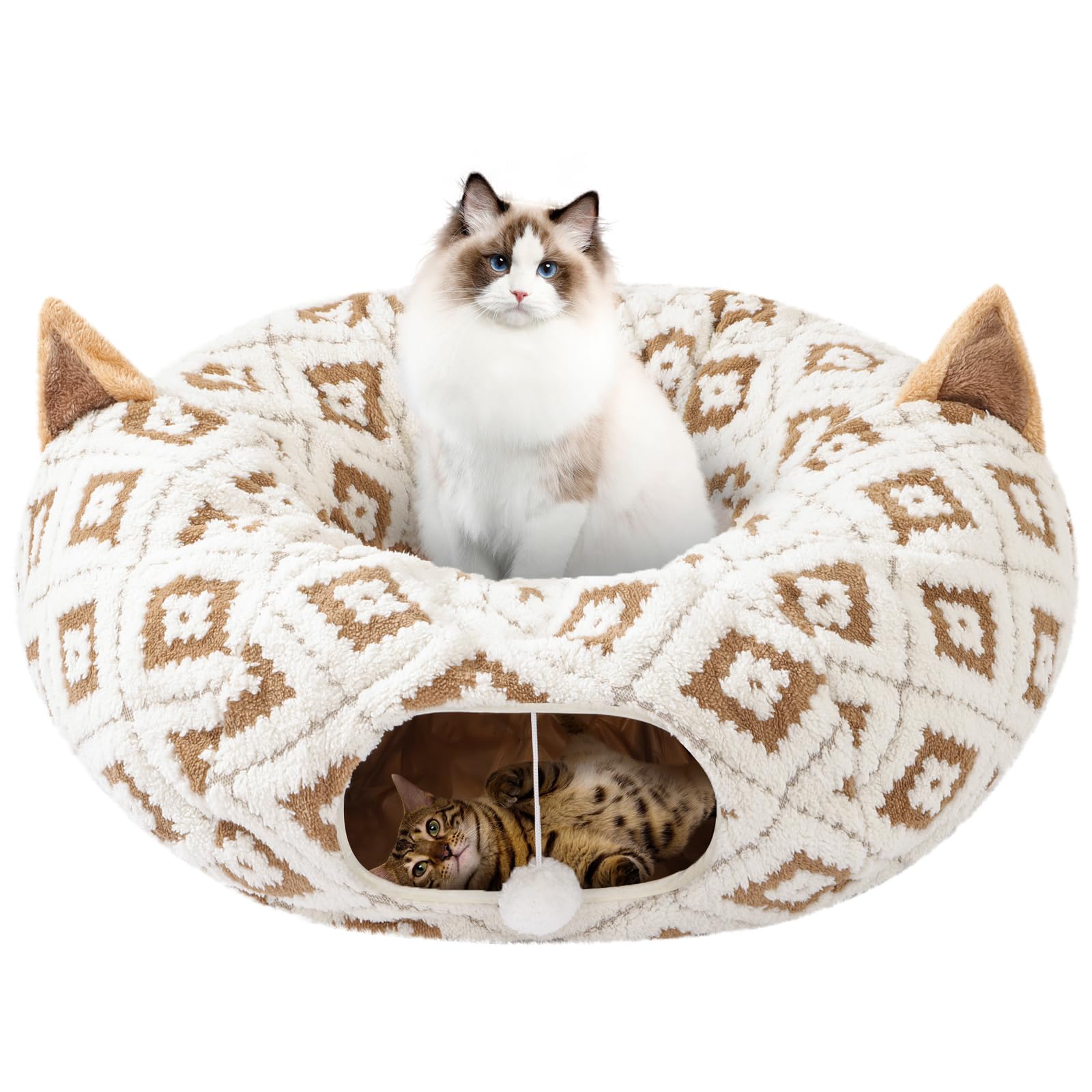 Cat Tunnel Bed For Indoor Cats, Cat Donut Tunnel With Washable Cushion, Peekaboo Cat Cave Toy, Multifunctional Playground Toys F