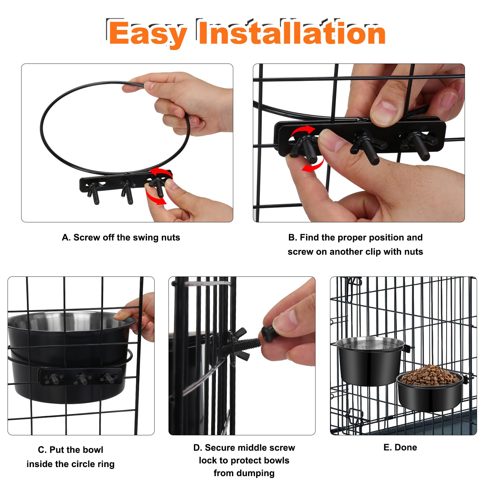 Yecercan Kennel Water Bowl Hanging, 2 Pack Stainless Steel Dog Bowls For Crate No Spill, Large Pet Cage Bowls For Medium/Large D