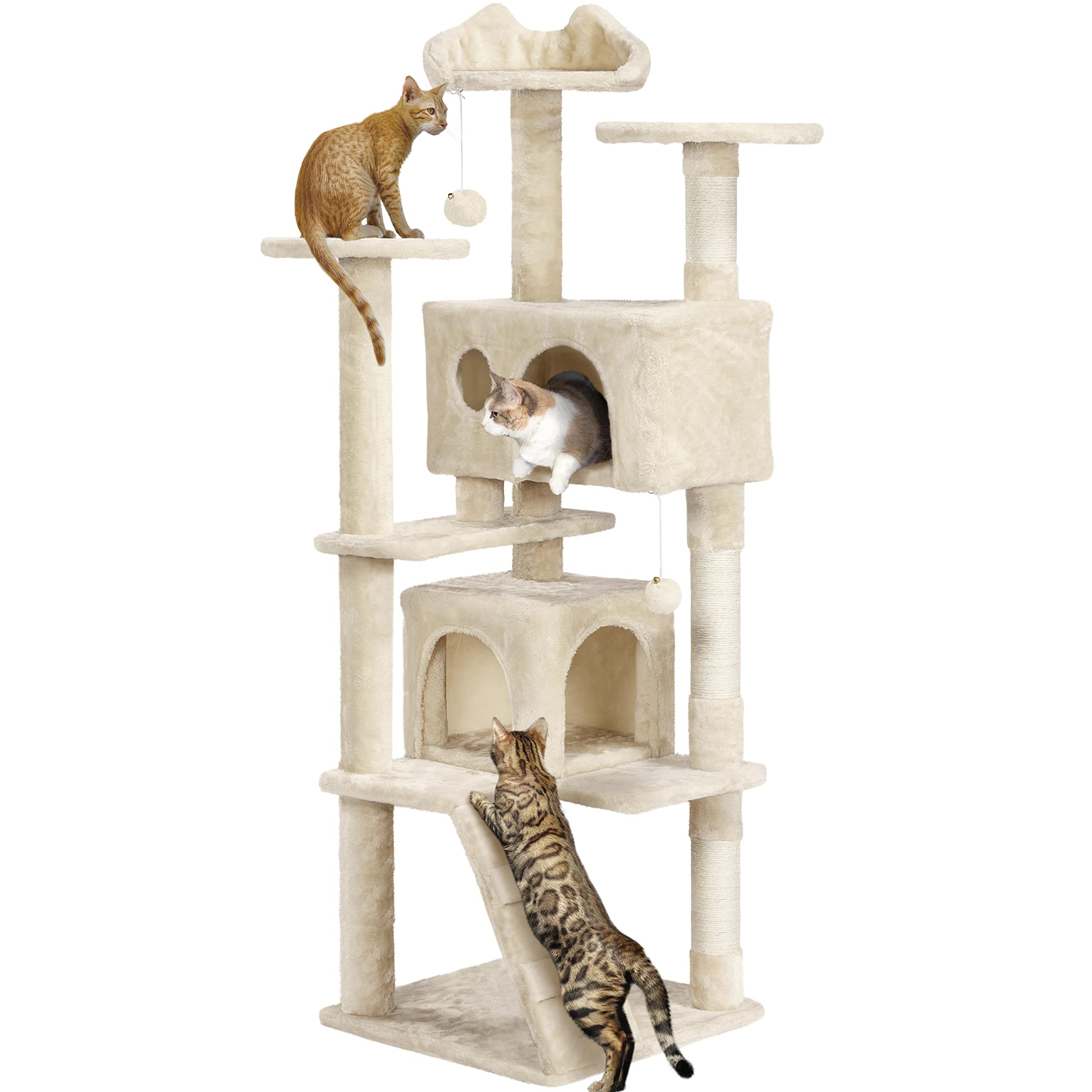 Yaheetech 62In Cat Tree Cat Tower For Indoor Cats, Cat Furniture W/Double Condo, Scratching Posts, Multiple Platforms And Balls 