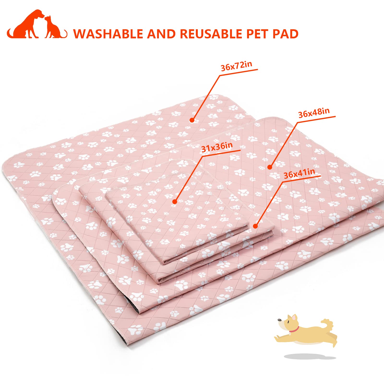 Lepark Washable Pee Pad For Dogs 2Pack Reusable Puppy Pads Pet Training Pads With Fast Absorbent Non-Slip And Waterproof(Orange,36X72)