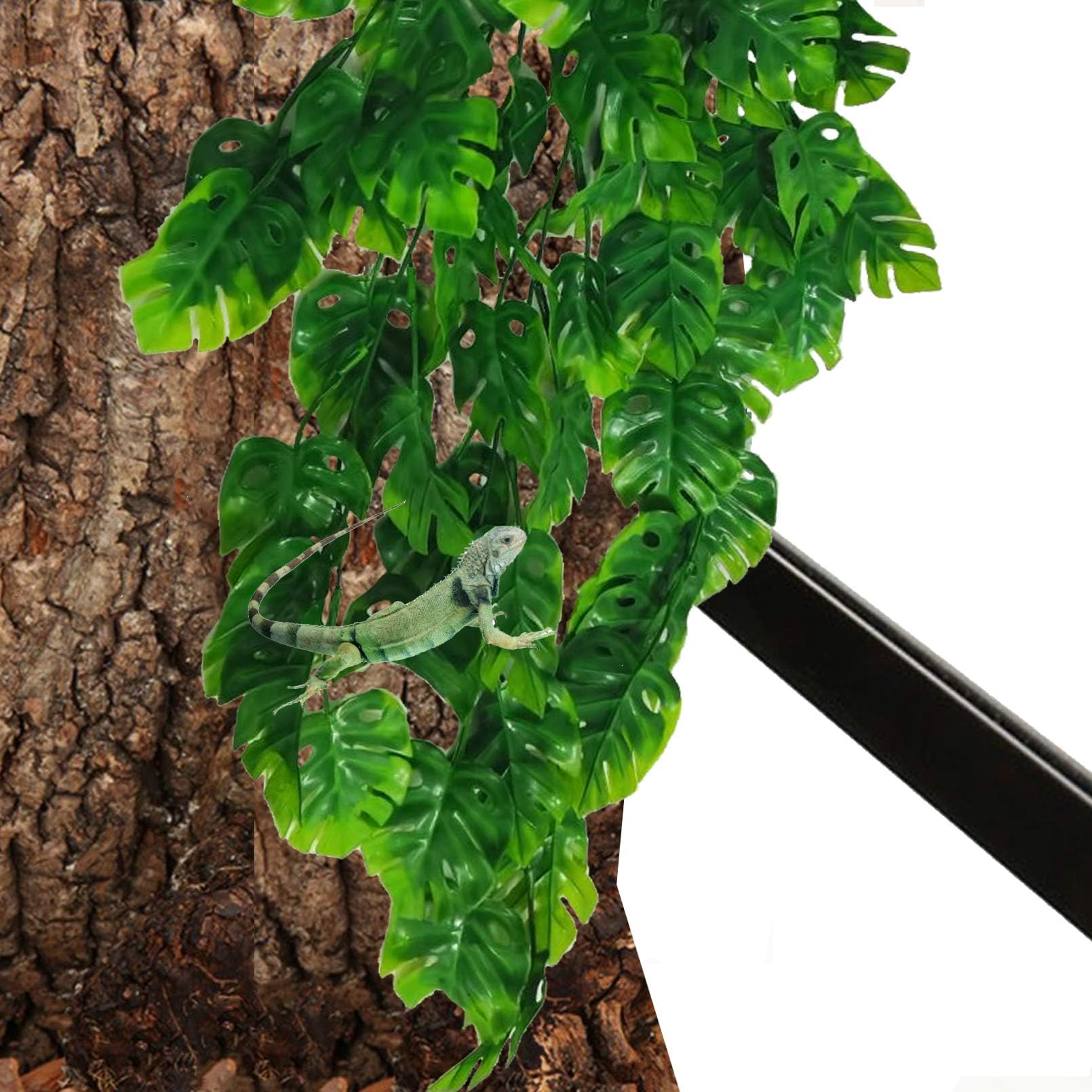 Hamiledyi Fake Plant Reptile Tank Hanging Plants with Suction Cup 3pcs Leaves Vines for Reptile Tank Bearded Dragons,Lizards,Gec