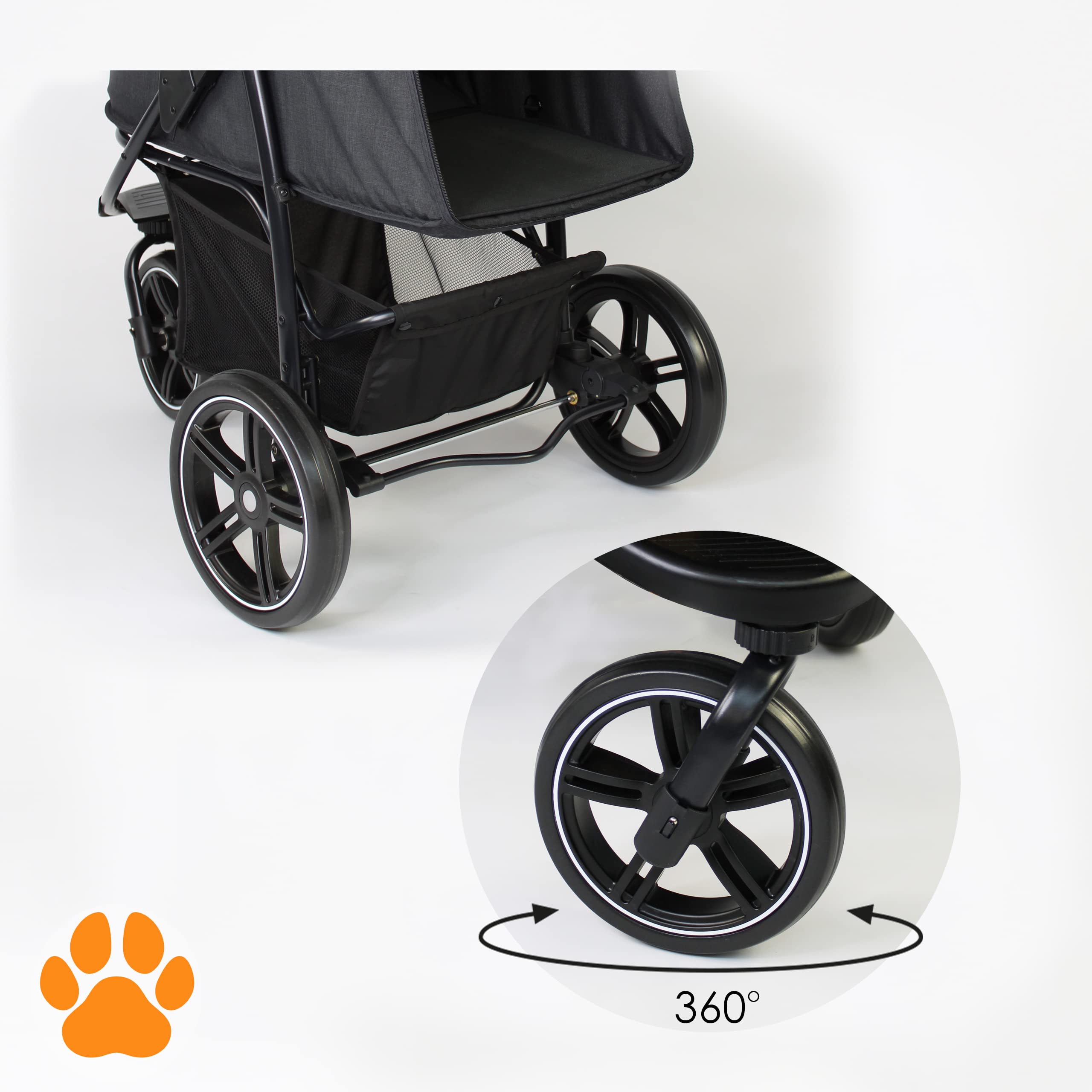 My Duque - Cooper Dog & Pet Robust Buggy, Jogger Holds Up To 32 Kg / 70Lbs, Easy Fold, Multi-Height Adjustable Soft Touch Handle, Reflective Accents, Mesh Inserts, Zippered Exits, Storage Basket Below