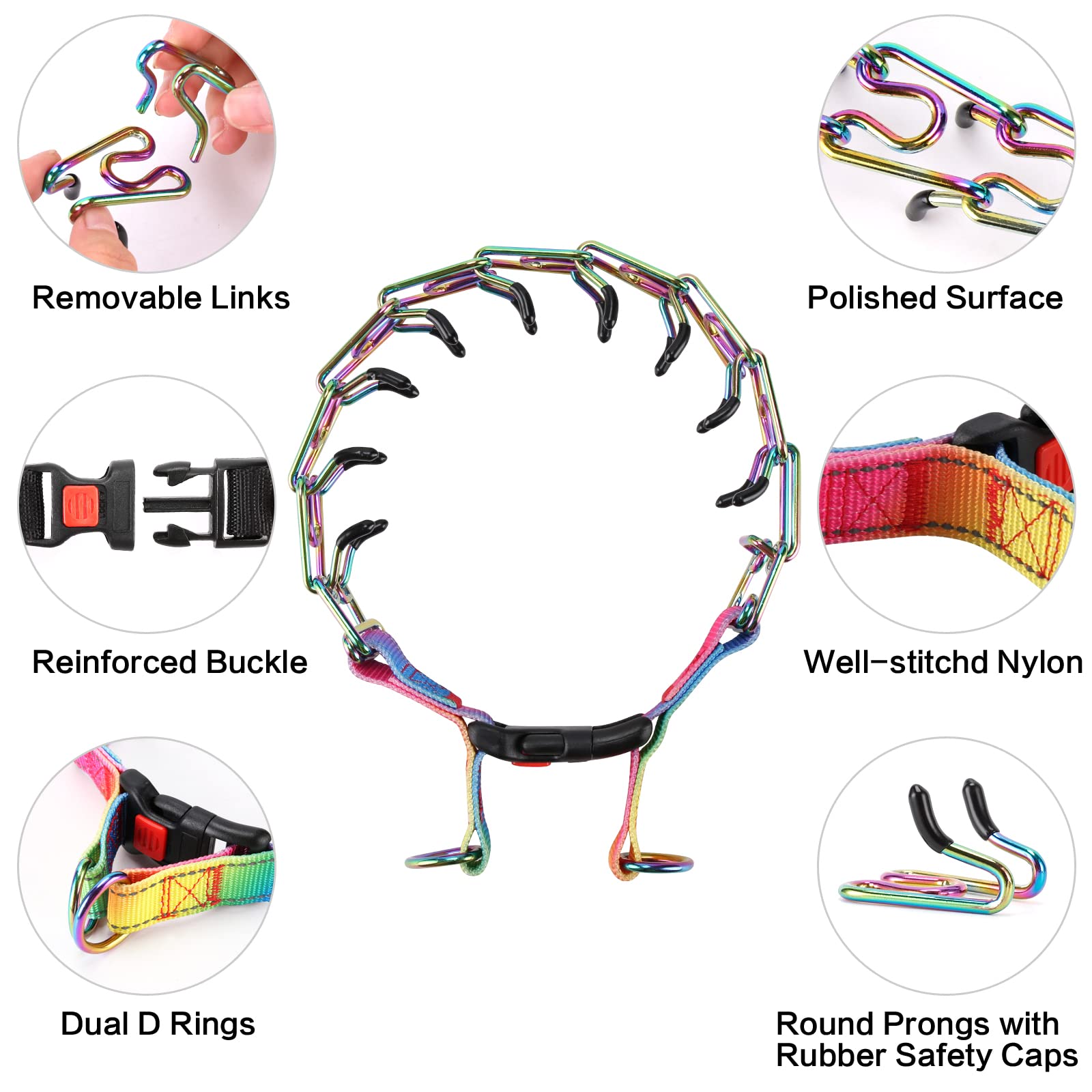 Prong Training Collar With Nylon Cover Comfort Tips and Quick Release Snap Buckle, Classic Collar and Leash for Small Medium Lar