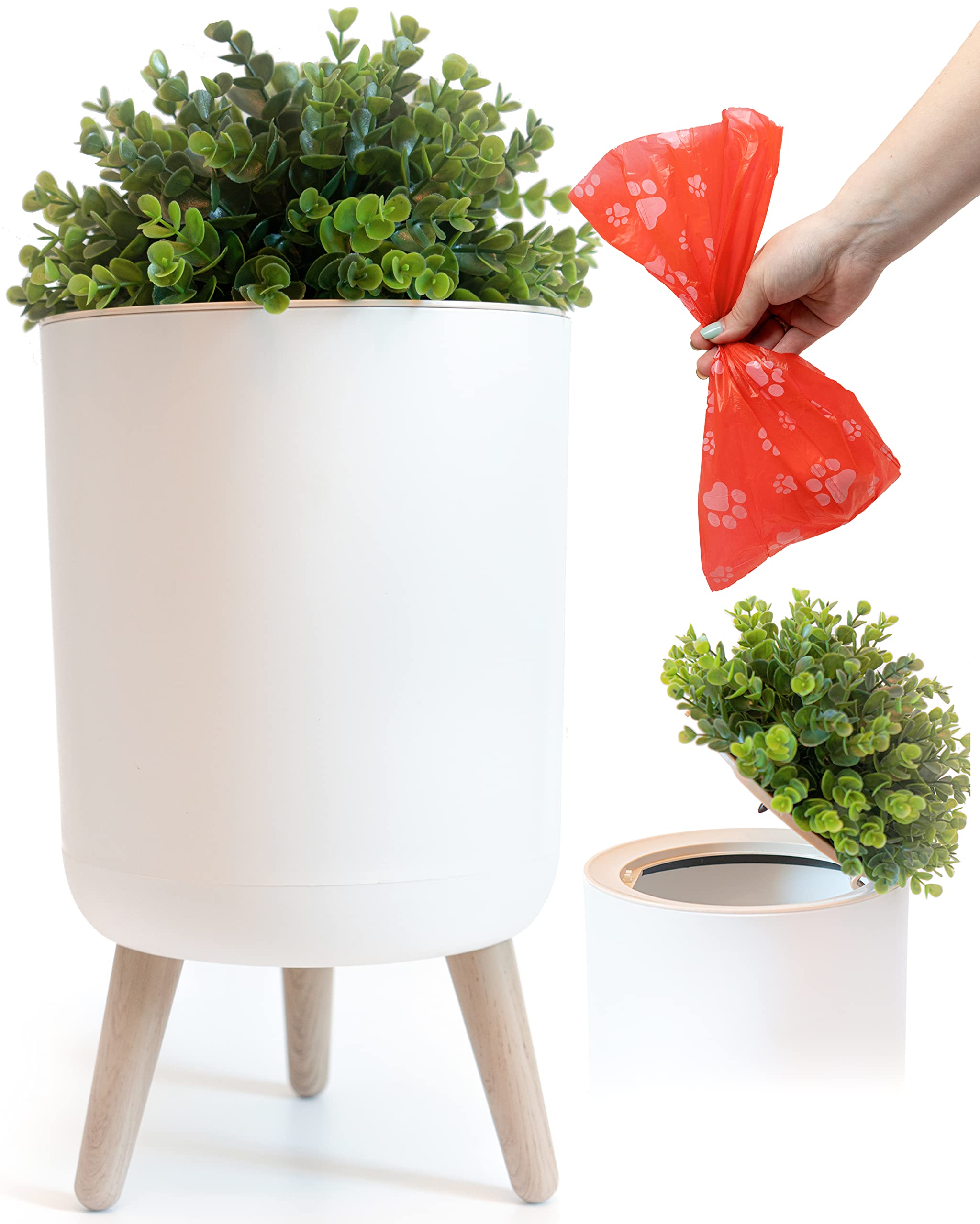 Earth & Mango Small Outdoor Trash Can with Lid - Dog Poop Trash Can Outside - Plant Styled Outdoor Garbage Can - 1.8 Gallon - Th