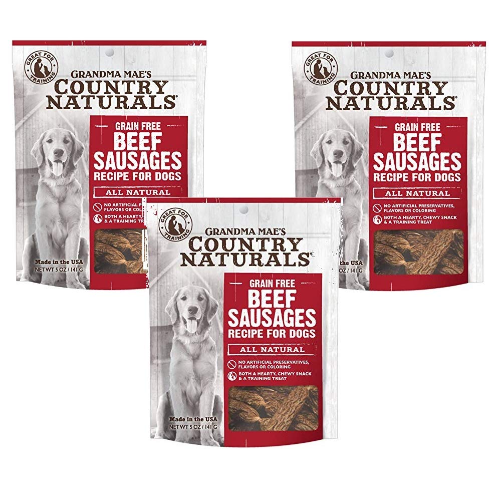 Grandma Mae'S 3 Pack Of Beef Sausages Chewy Grain-Free Dog Treats, 5 Ounces Each, Made In The Usa3