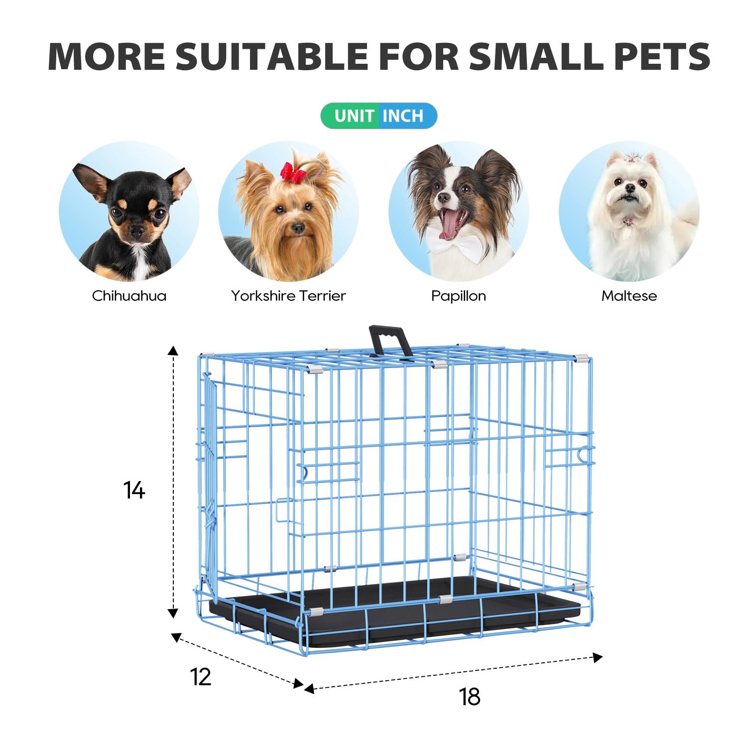 BestPet | Dog Crate | 18 | Blue | Foldable Metal Kennel with Single Doors, Secure Slide-Bolt Latches, Leakproof Tray | Portable