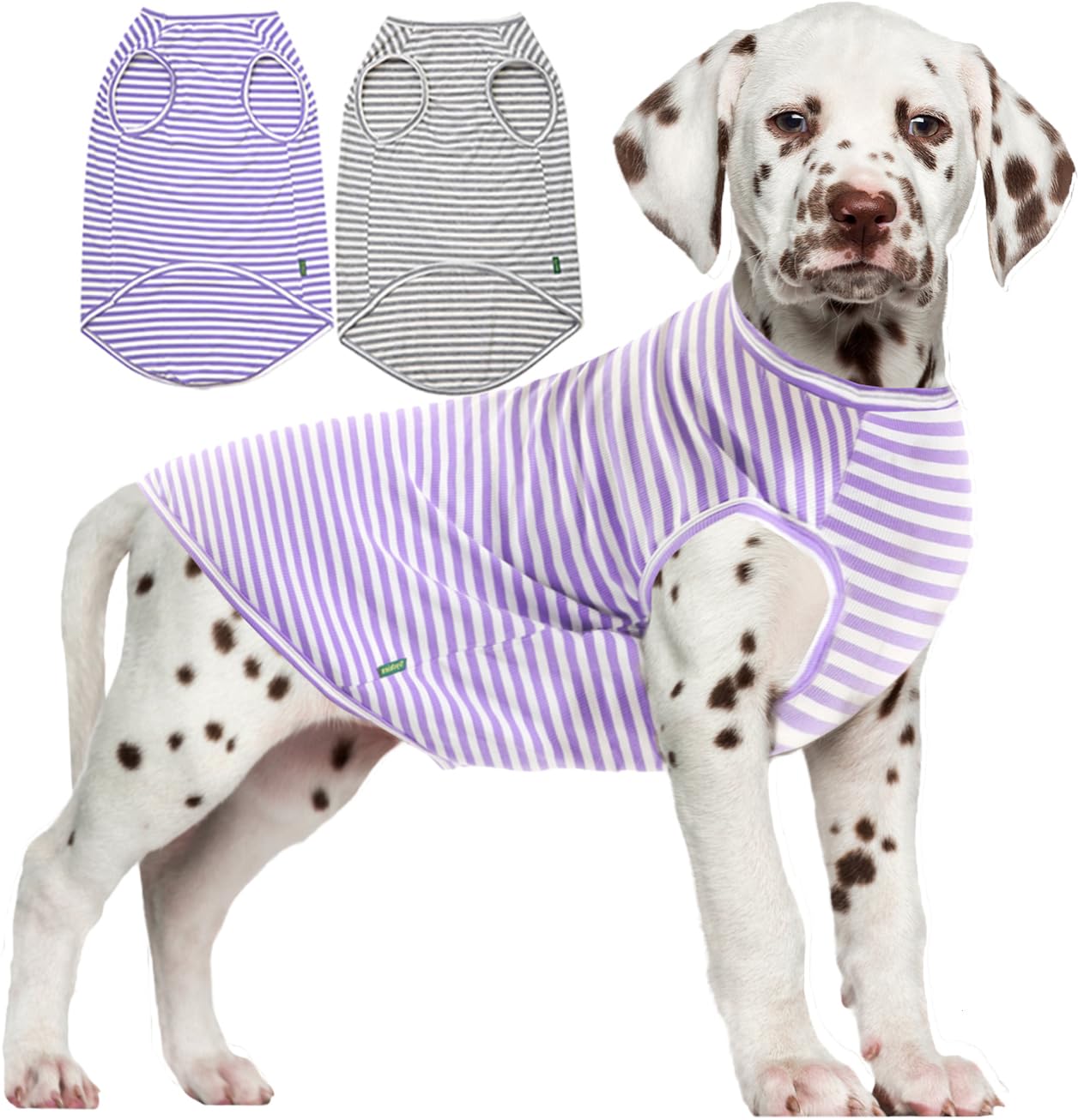 Sychien Dog Cooling Shirt,Summer Combed Cotton Breathable Boy Girl Large T-Shirts,Purple Grey White Striped L