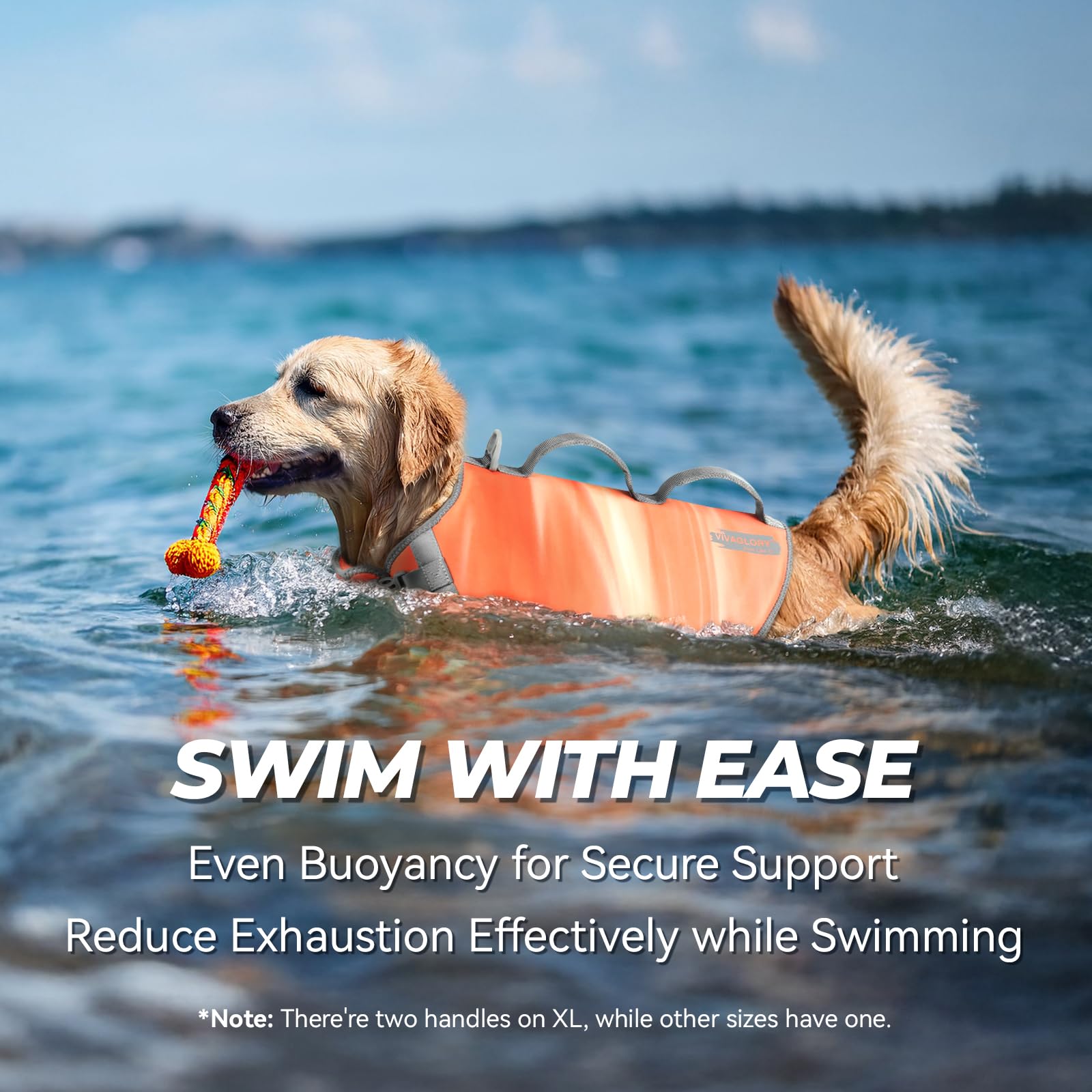 Vivaglory Neoprene Dog Life Jacket Dog Water Vest For Boating Hunting & Swimming, Lightweight With Leash Ring, L, Orange Sunset