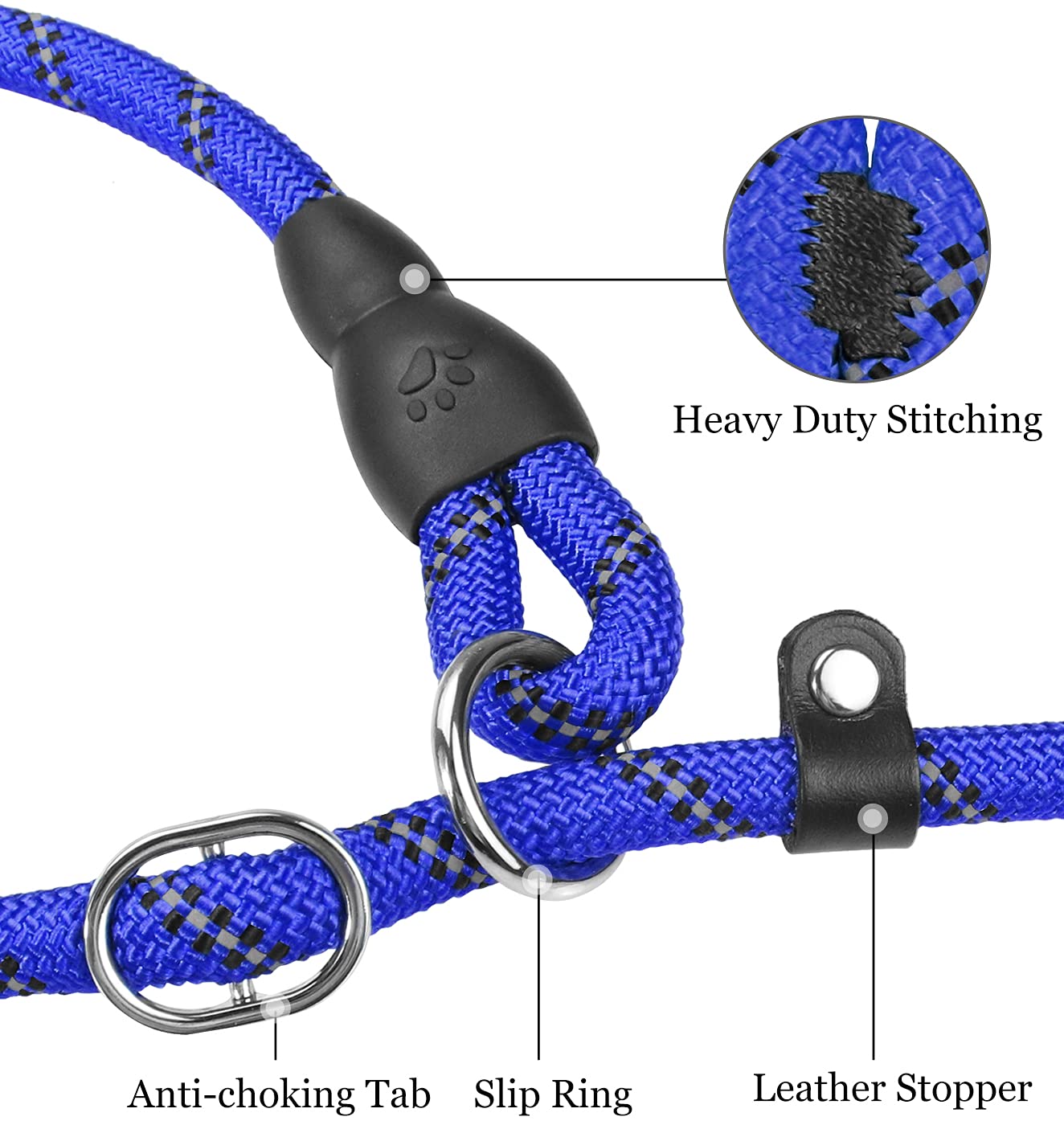 Tagme Slip Leads For Dogs, 6 Ft Heavy Duty Dog Leash With Padded Handle, Strong Rope No Pull Pet Training Leash For Large Dogs,Navy Blue