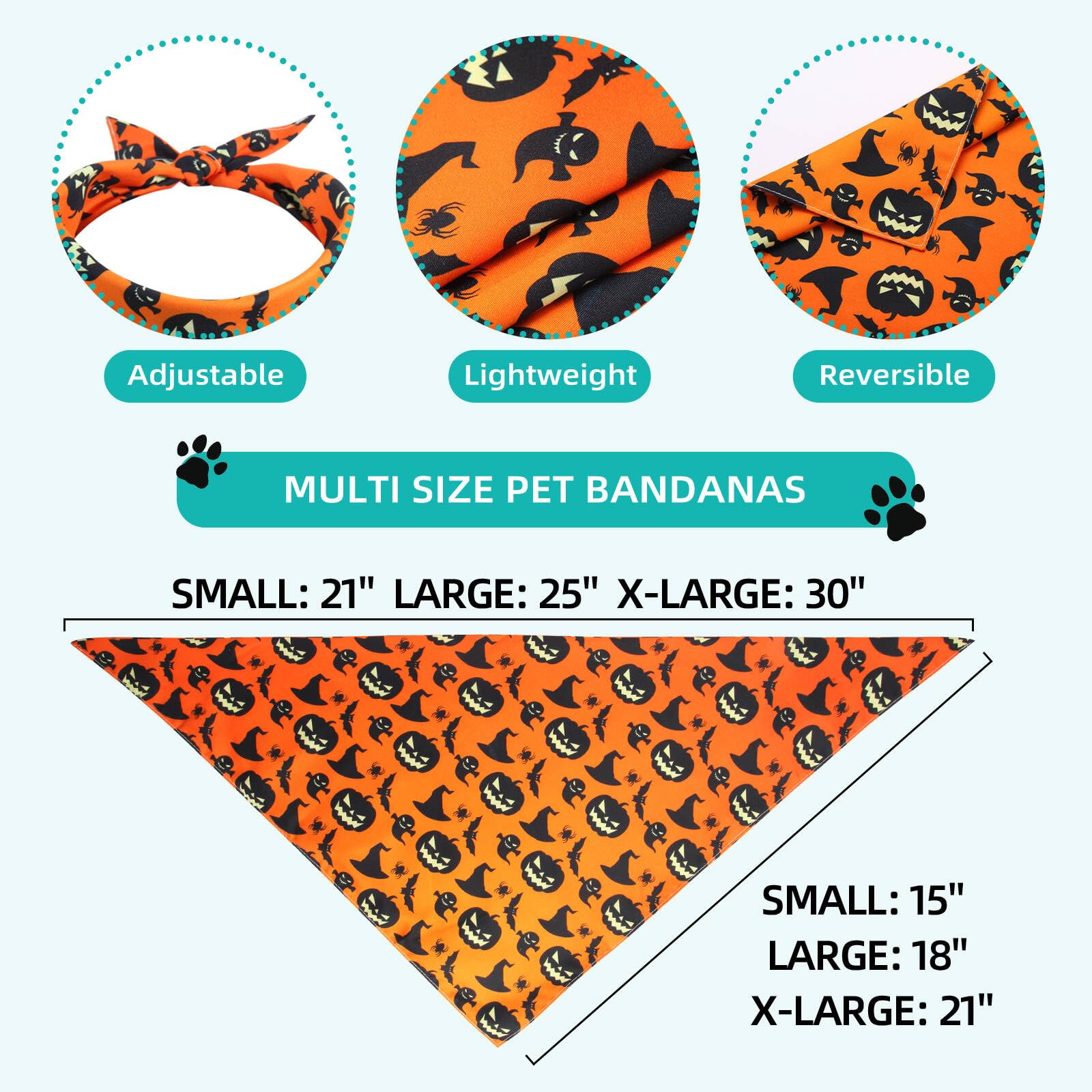 Gofshy Halloween Dog Bandana -1 Pack, Premium Durable Triangle Reversible Dog Scarf, Adjustable Puppy Bandana Bib Handkerchief F
